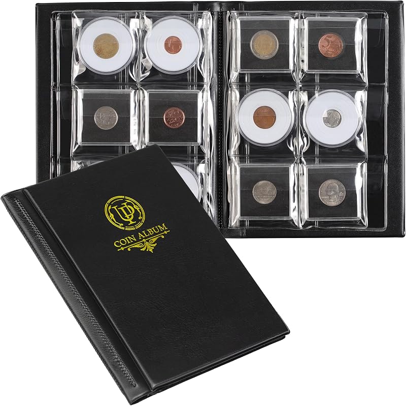 36 Pockets Coin Capsule Holder Album - 2.3x2.2 inches | Uncle Paul Coin Collecting Book with 6 Pages, Collection Album Sleeves for Square, Round Coin Snap Holders CS49BK