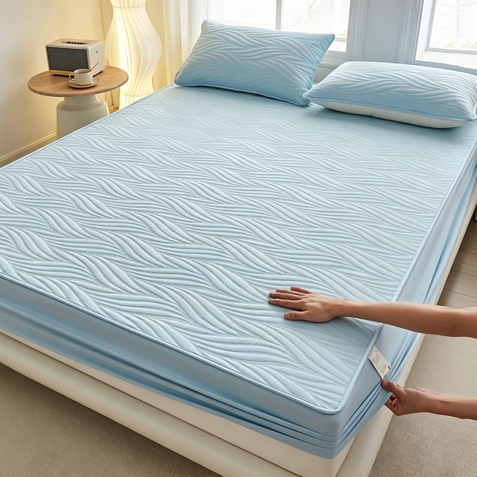 Wfxxzl Blue Waterproof Mattress Protector – Encasement Bed Cover, Five-Sided Mattress Cover For Bed, Noiseless Breathable Machine Washable(,California King)