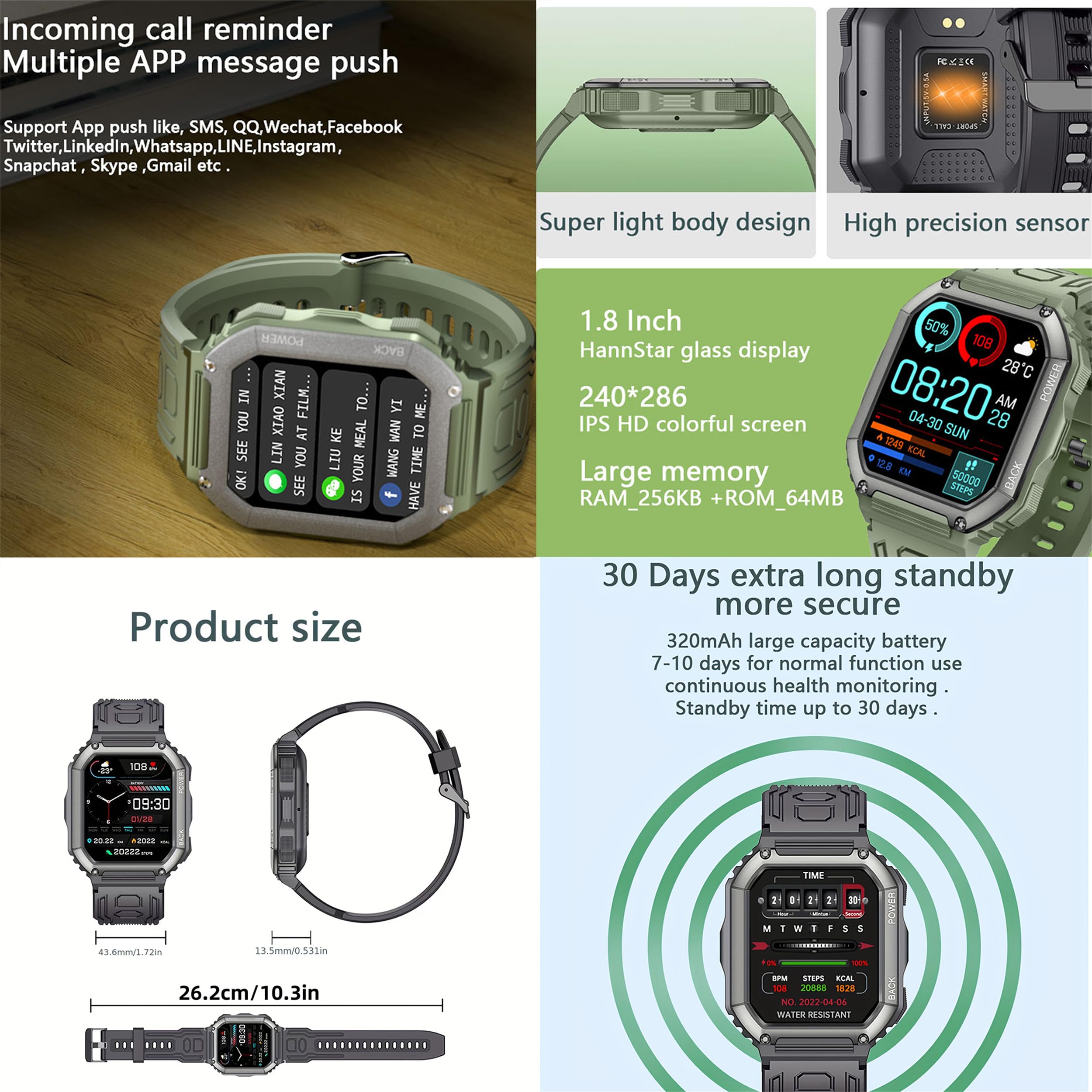 Reloj Inteligente Hombre con Llamadas, 1,8” AMOLED 5ATM Smartwatch Deportivo con Podometro Pulsometro SpO2 Sueño Presion Arterial Pulsera Actividad 5ATM Reloj para iOS Android, 3 Correas (Negro)