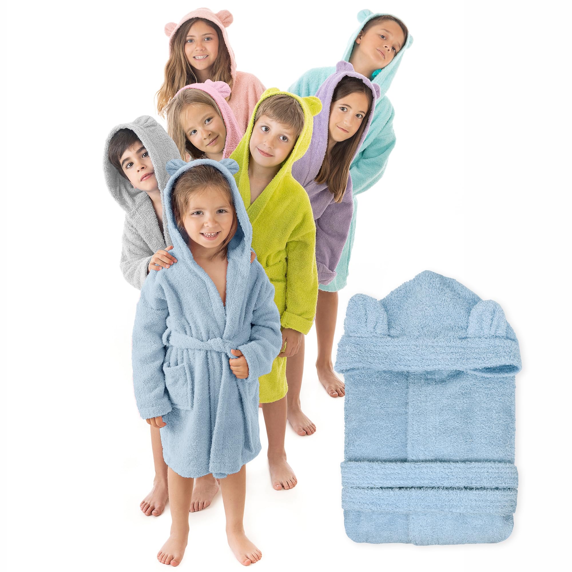 LEBENGOOD - Accappatoio Bambini adolescenti Cotone: Bambino, Bambina, 100% Cotone OEKO-TEX - 2 tasche, cintura, cappuccio