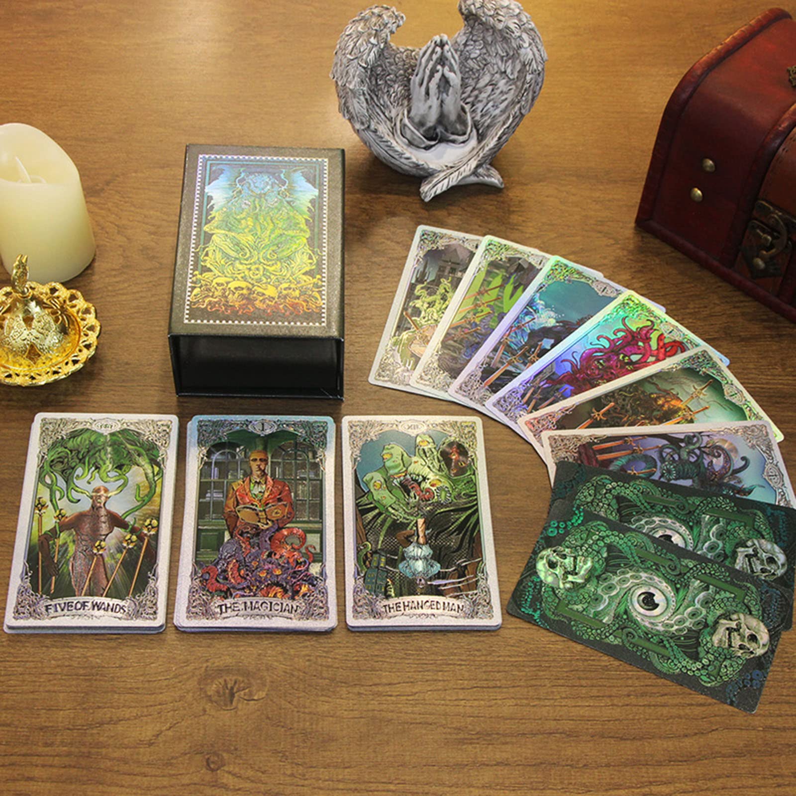 Jeu de cartes de tarot for débutants, jeu de cartes de tarot, cartes de tarot originales de luxe, jeu de tarot étanche en PVC avec guide et boîte de jeu de divination, bracelet cadeau aléatoire for dé