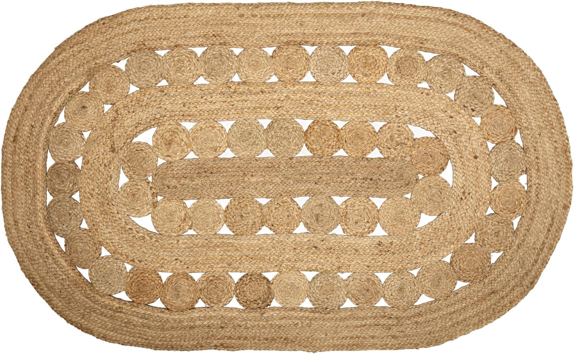 VHC Brands Celeste Oval Jute Rug for Kitchen Living Room Indoor Outdoor Farmhouse Decor Braided Natural Fiber Boho Rugs 36x60"