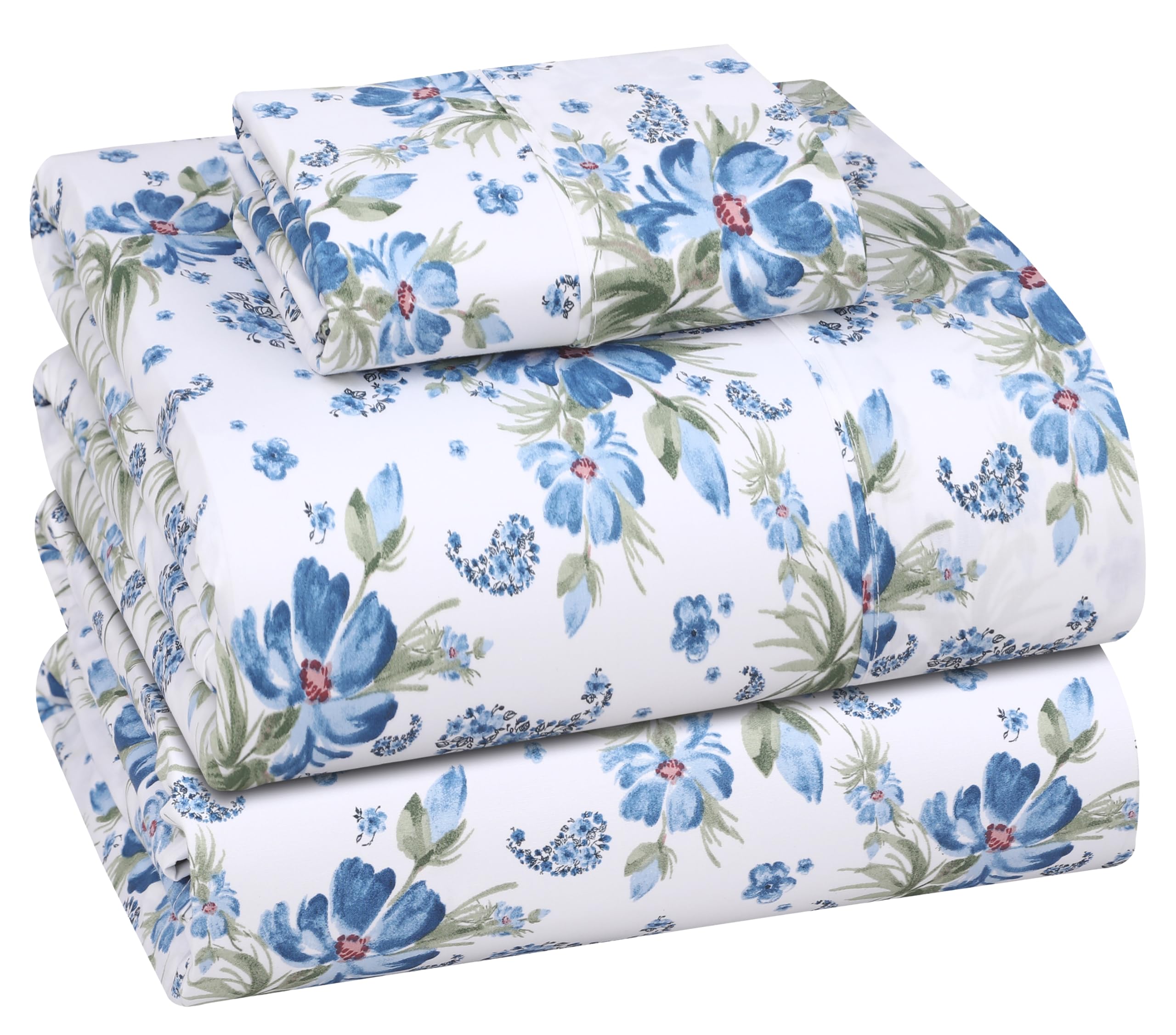 RUVANTI 100% Cotton Twin Sheets, Percale Weave Twin Sheet Set, Paislyona