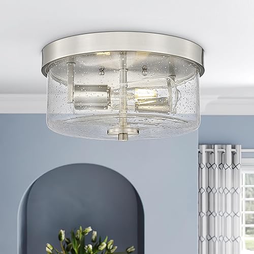 Miniatura 6 de Emak FM082-BN - Lámpara de techo de níquel cepillado de 2 luces, de 11 pulgadas, con pantalla de vidrio semillado para dormitorio, sala de estar,