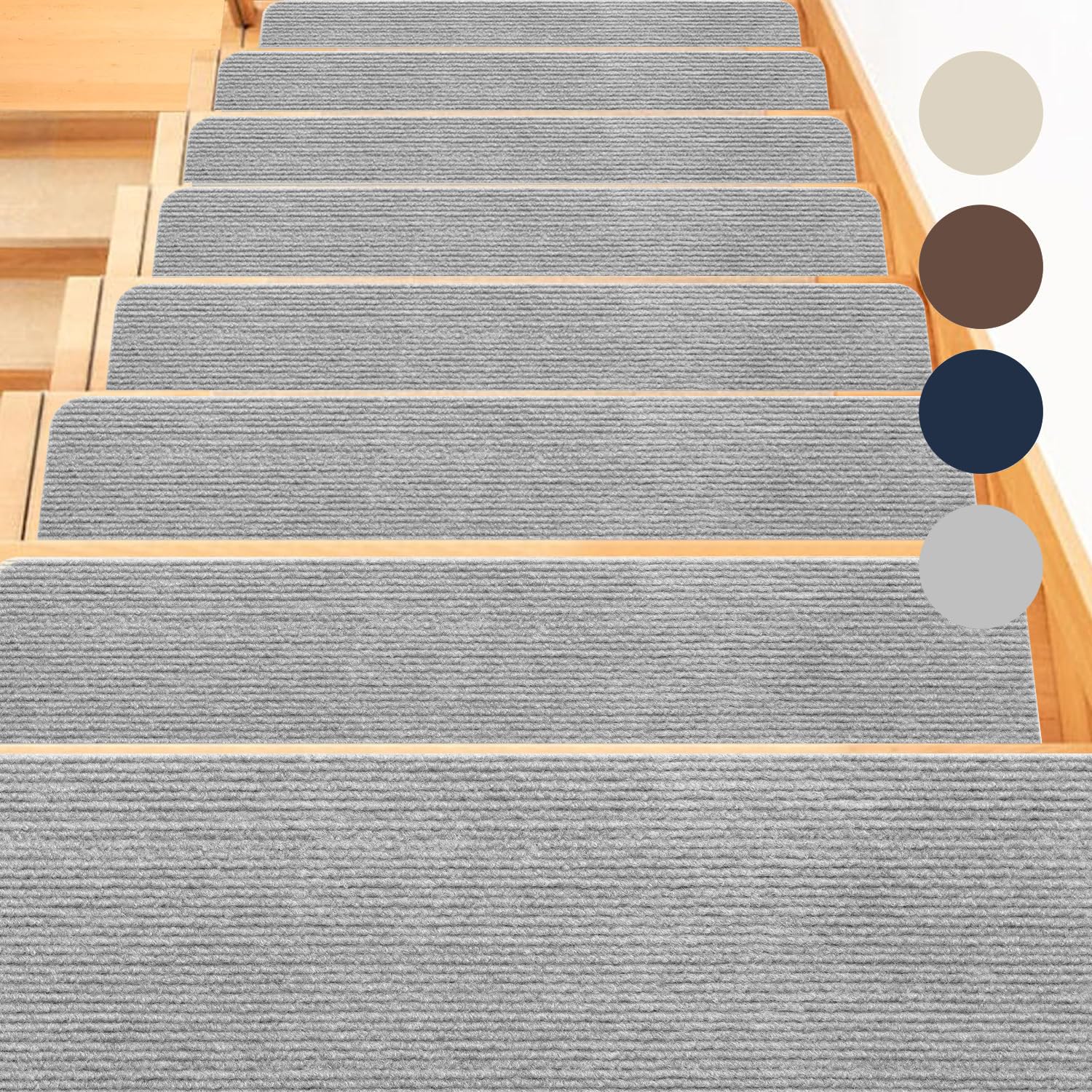 Non-Slip Stair Treads, 8" X 30" Self-Adhesive Carpet Stair mat, Indoor Non Slip Stair Runners for Kids and Pets Safe (15pack, Grey, 15)