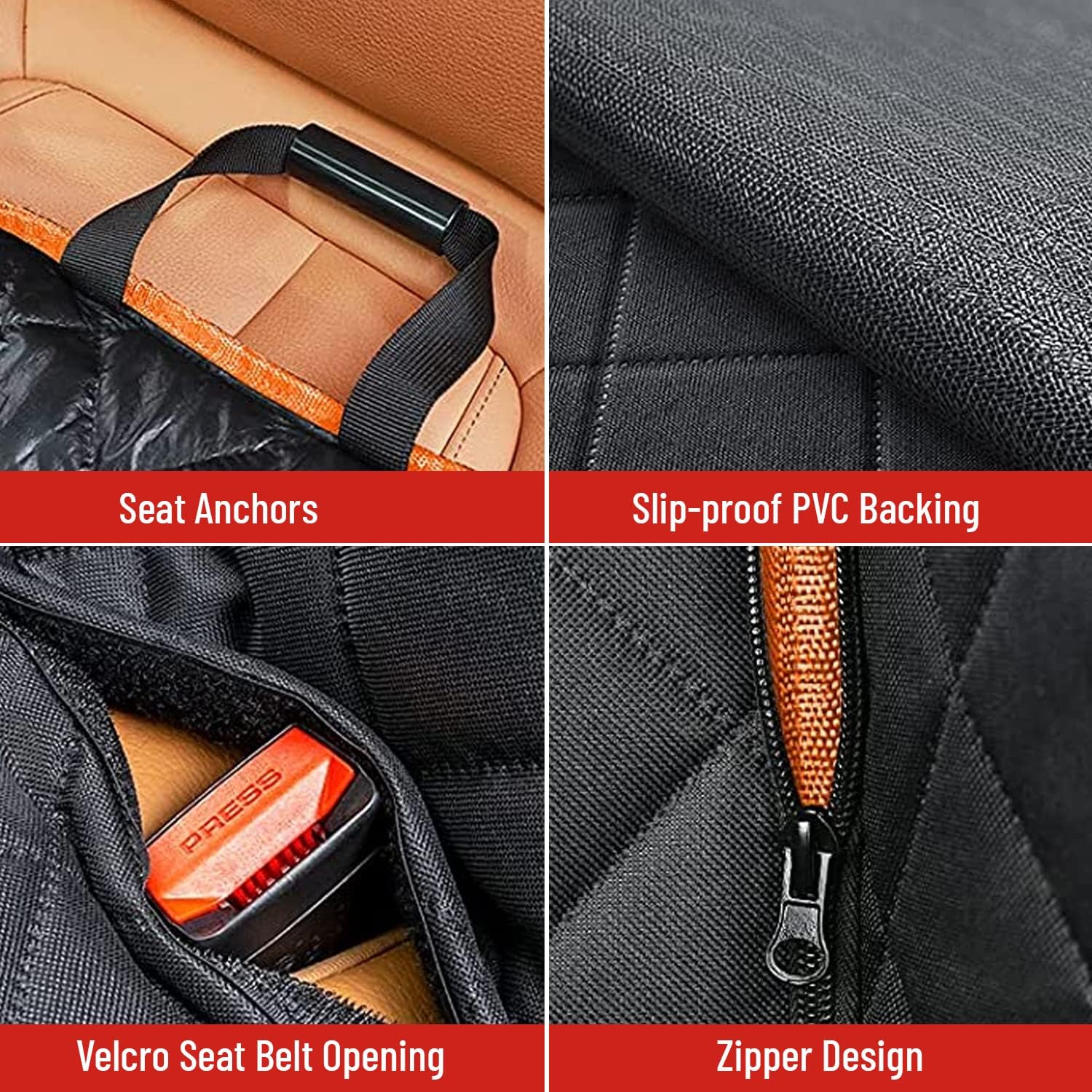 Dog Car Seat Cover, Non-Slip, Waterproof and Scratch-Resistant, Durable Dog Car Seat Protector for Travel with Your Pet + Pet Hair Remover + 2 Safety Belts 4