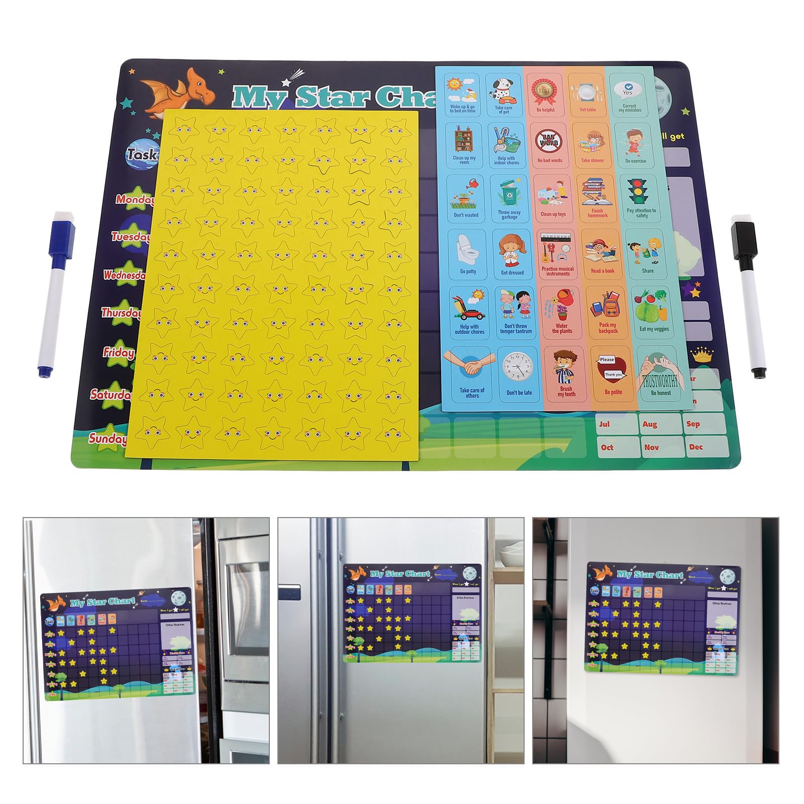 Tablero de Recompensas Magnético de Plástico para Niños | Diseño Borrable, Uso Versátil, Sistema de Recompensa por Comportamiento, Adhesión Magnética