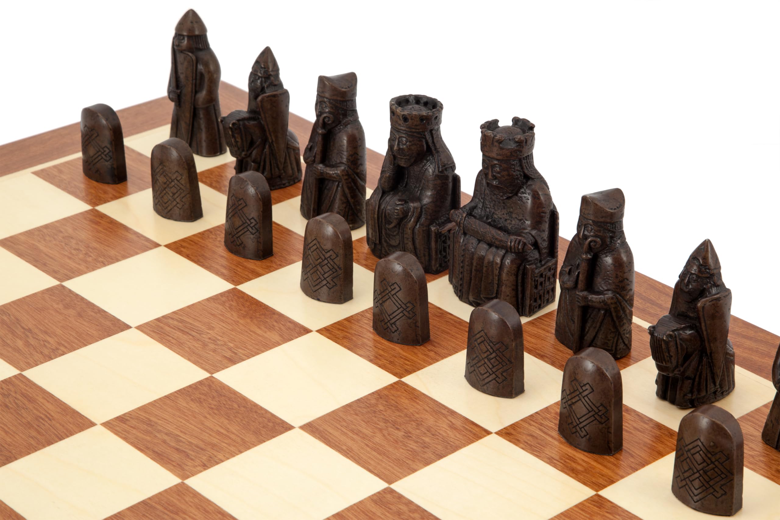 Isle Of Lewis Juego De Ajedrez De Caoba – Tablero De 53 Cm Y Piezas Con 4 Reinas, Réplica Vikinga Del Siglo XII