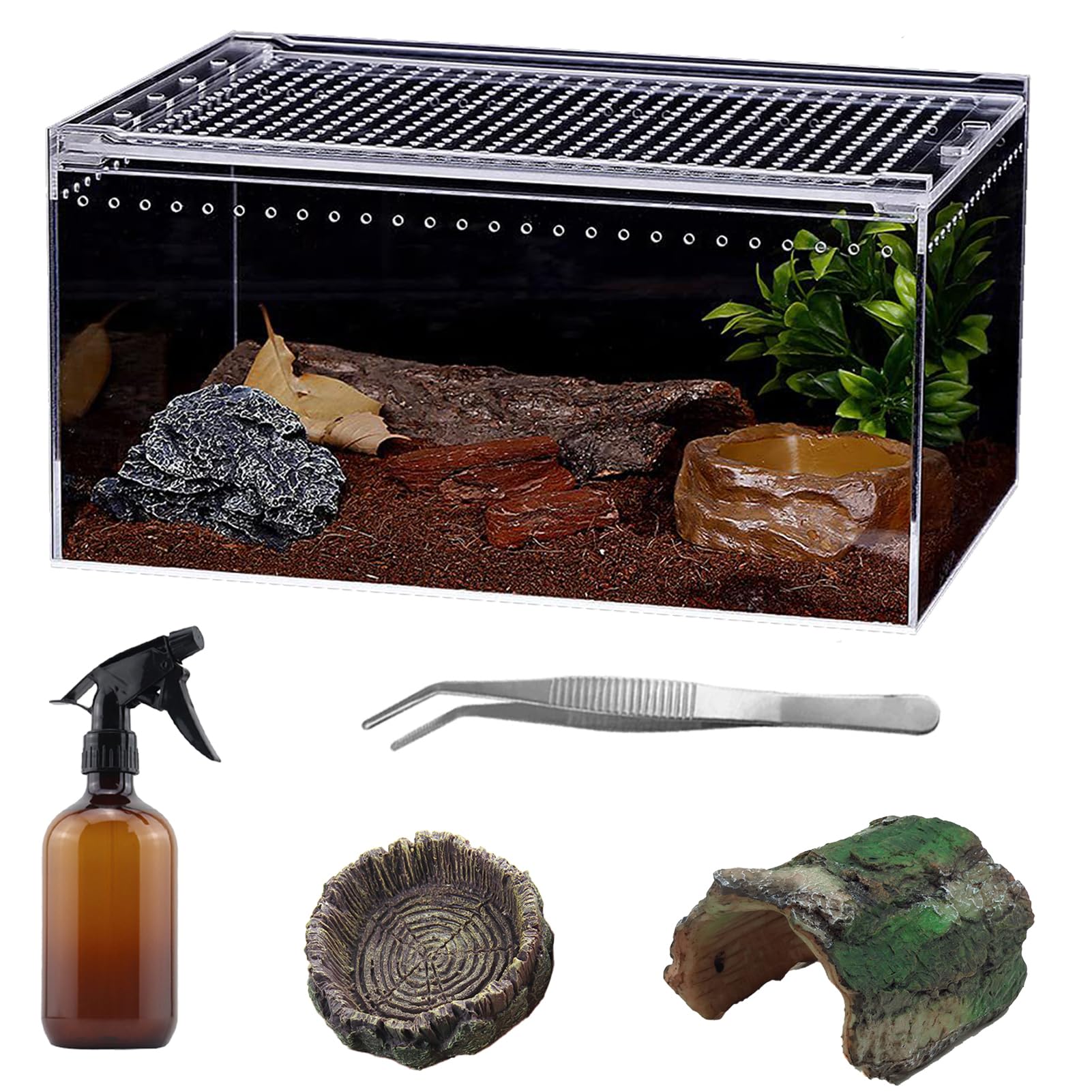 Juego de terrarios para reptiles de 30 x 20 x 15 cm, juego de iniciación de terrarios anfibios, adecuado para pequeños reptiles como geckos, serpientes, lagartos, tortugas, camaleones, serpientes