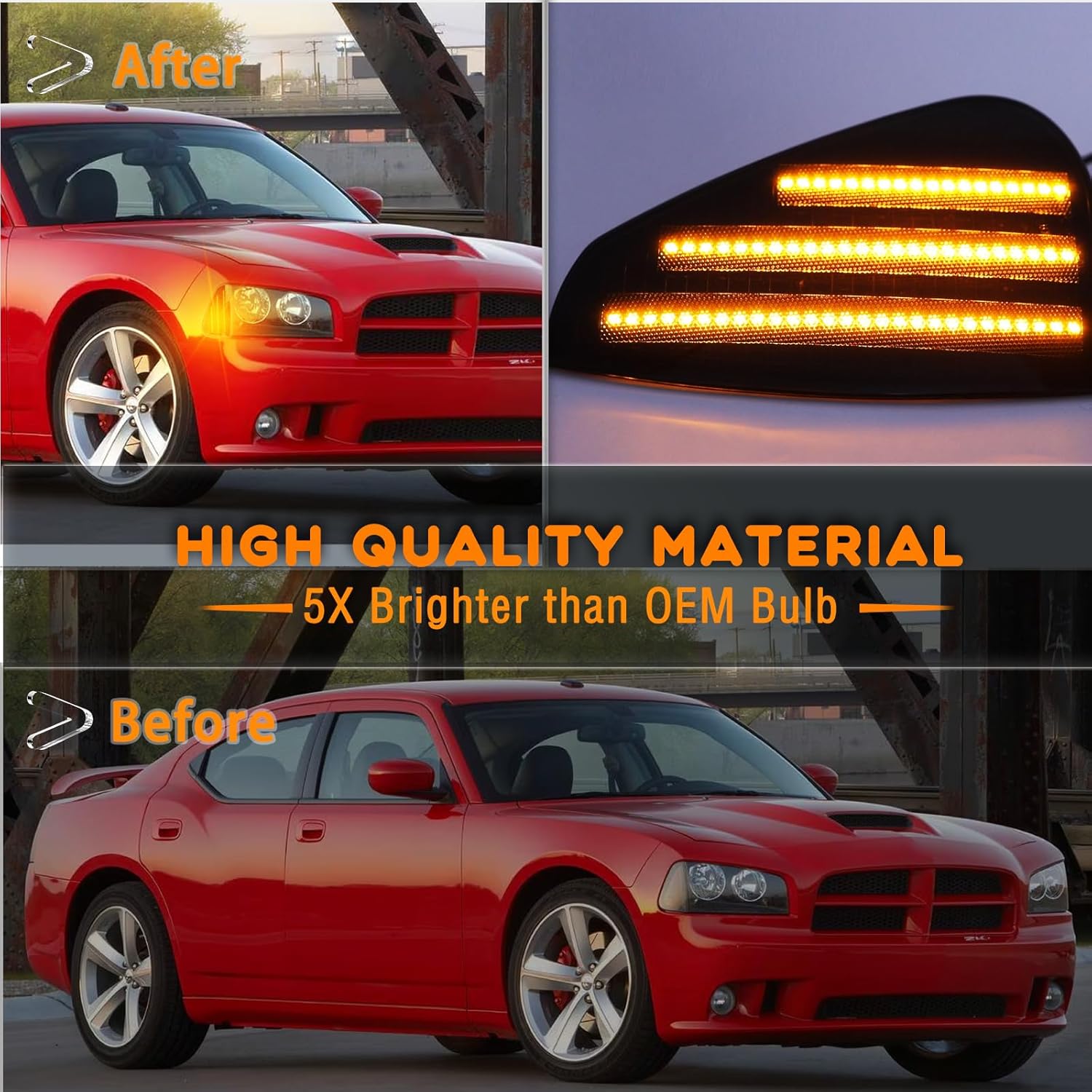 LED Front Fender LED Side Marker Lights Amber Turn Signal Lamp Kit for Dodge Charger Daytona RT SE SRT8 SXT 2006-2010,Smoked Lens Side Bumper Marker Lamps,2pcs (Yellow LIght)