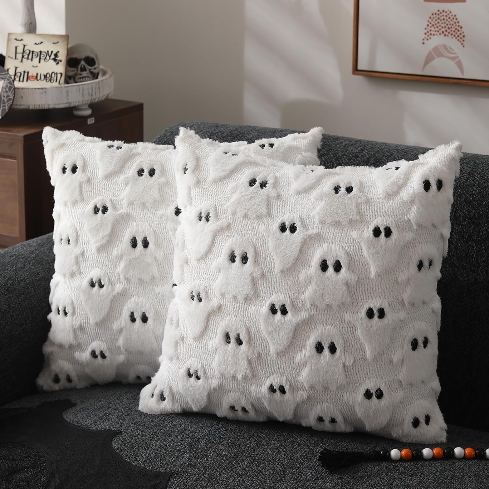 Housse de coussin Halloween fausse fourrure douce pour canapé terne