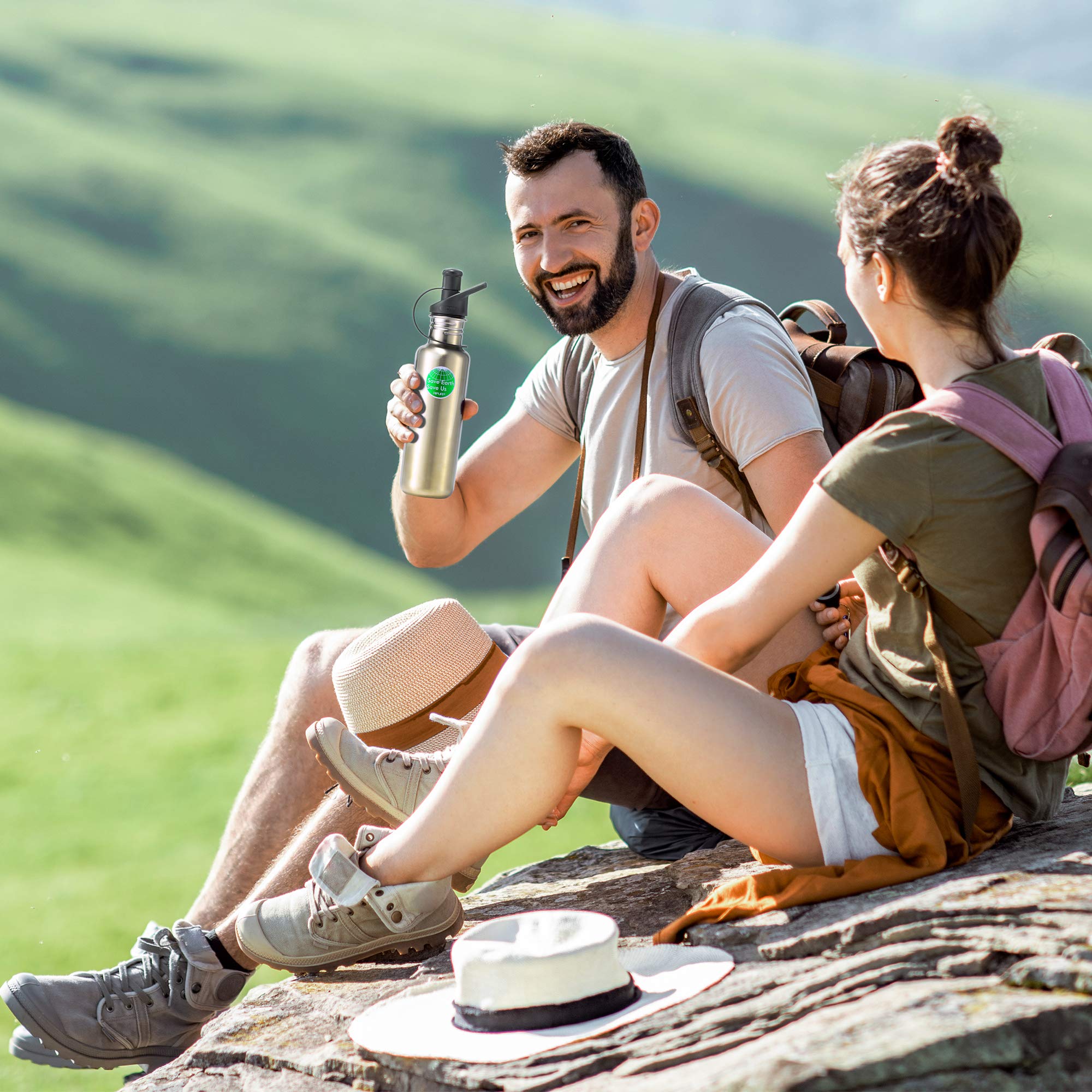 agua filtrada botella con bomba de aire para fácil para beber (incluye 1 filtro + 1 tapa), sin BPA, acero inoxidable, 27 g