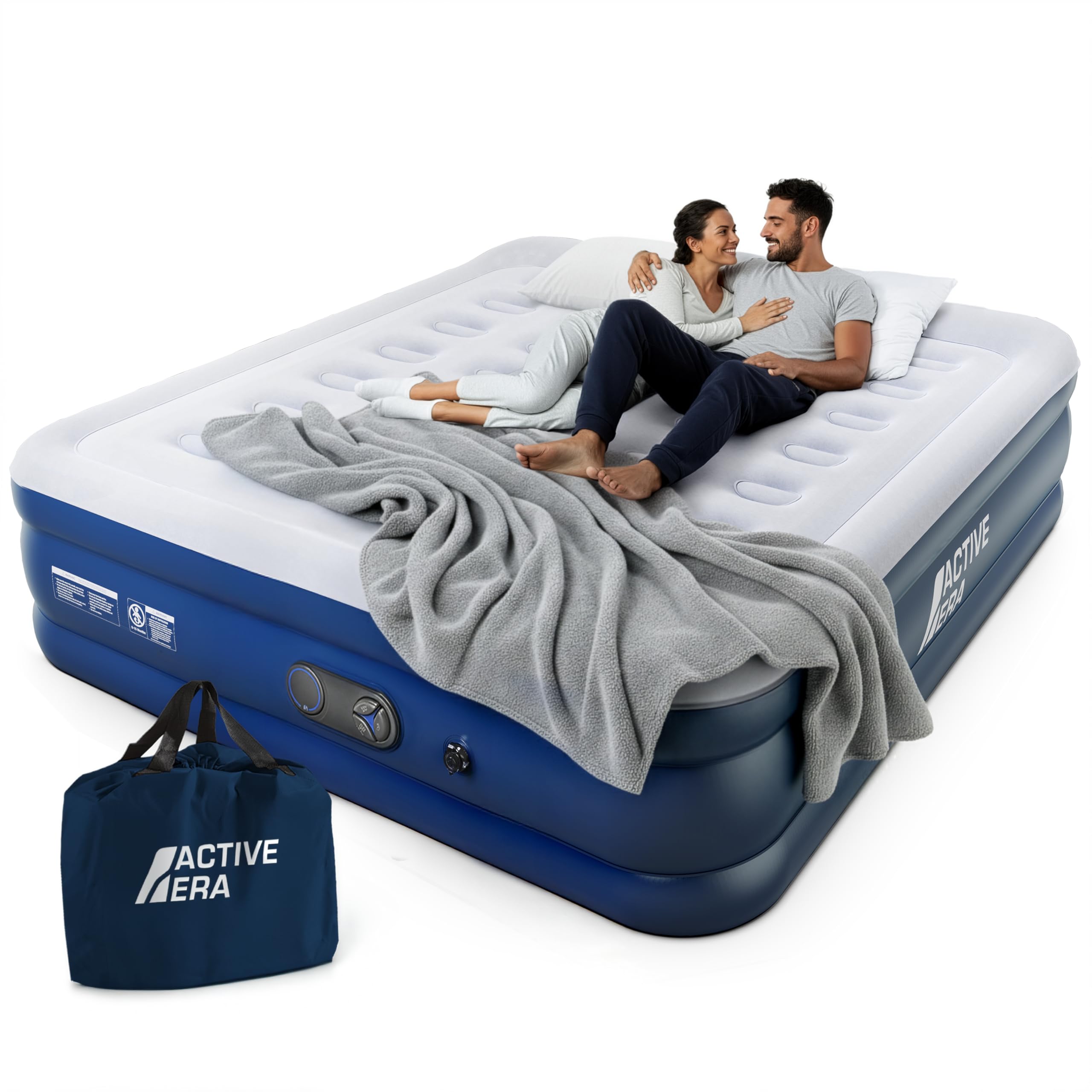Active Era Luftbett 2 Personen 152×203×35.5 cm Luftmatratze Selbstaufblasend mit Elektro-Pumpe Flock-Oberfläche
