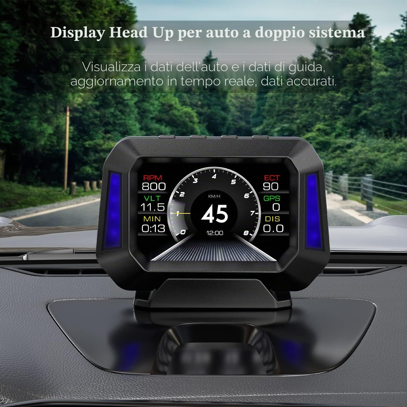 Display head-up per auto, tachimetro, misuratore di pendenza, monitoraggio dell'angolo di guida dell'auto, adatto per tutte le auto