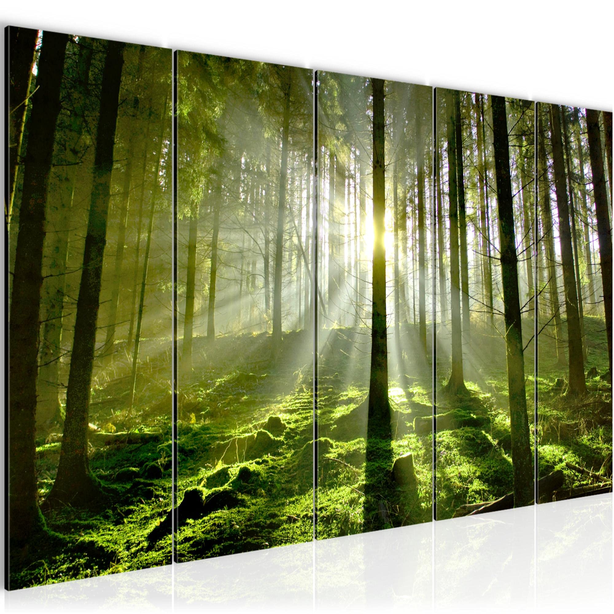 Runa Art Tableau mural XXL Forêt Paysage 200 x 80 cm Vert 5 Parties - 602955a