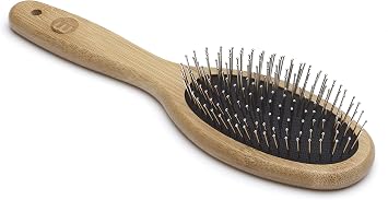 Mikki Bamboo Ball Pin Brush, for Grooming Dog, Cat, Puppy with Medium to Thick Hair Coats, Handmade from Natural Sustainable Bamboo, Small,Brown
