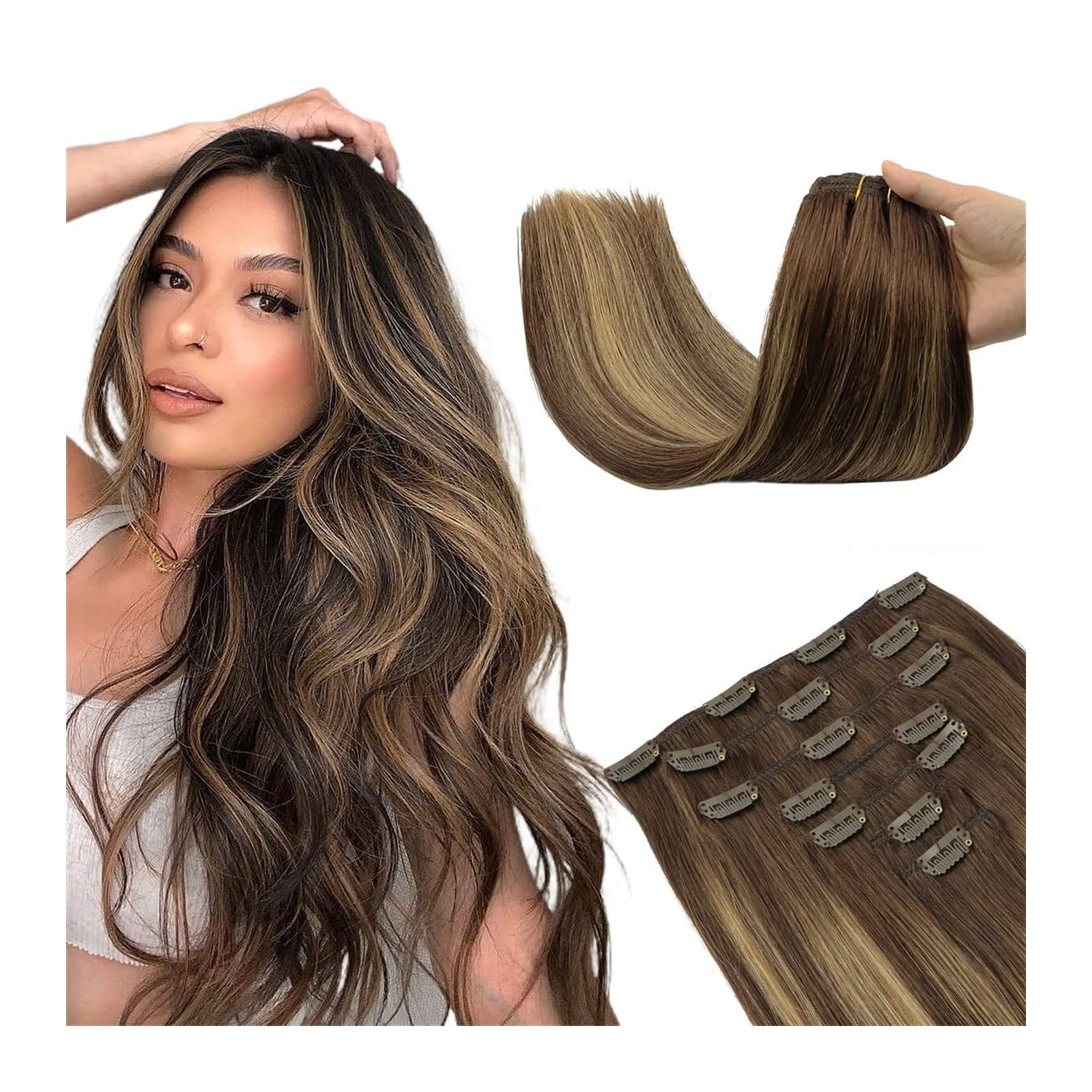 Extension Capelli Clip nelle estensioni dei capelli umani Lisci Lisci Estensione dei capelli umani Fermagli for capelli Parrucchino naturale for le donne Extensions Filo (Color : 4B 26 4B, Size : 22