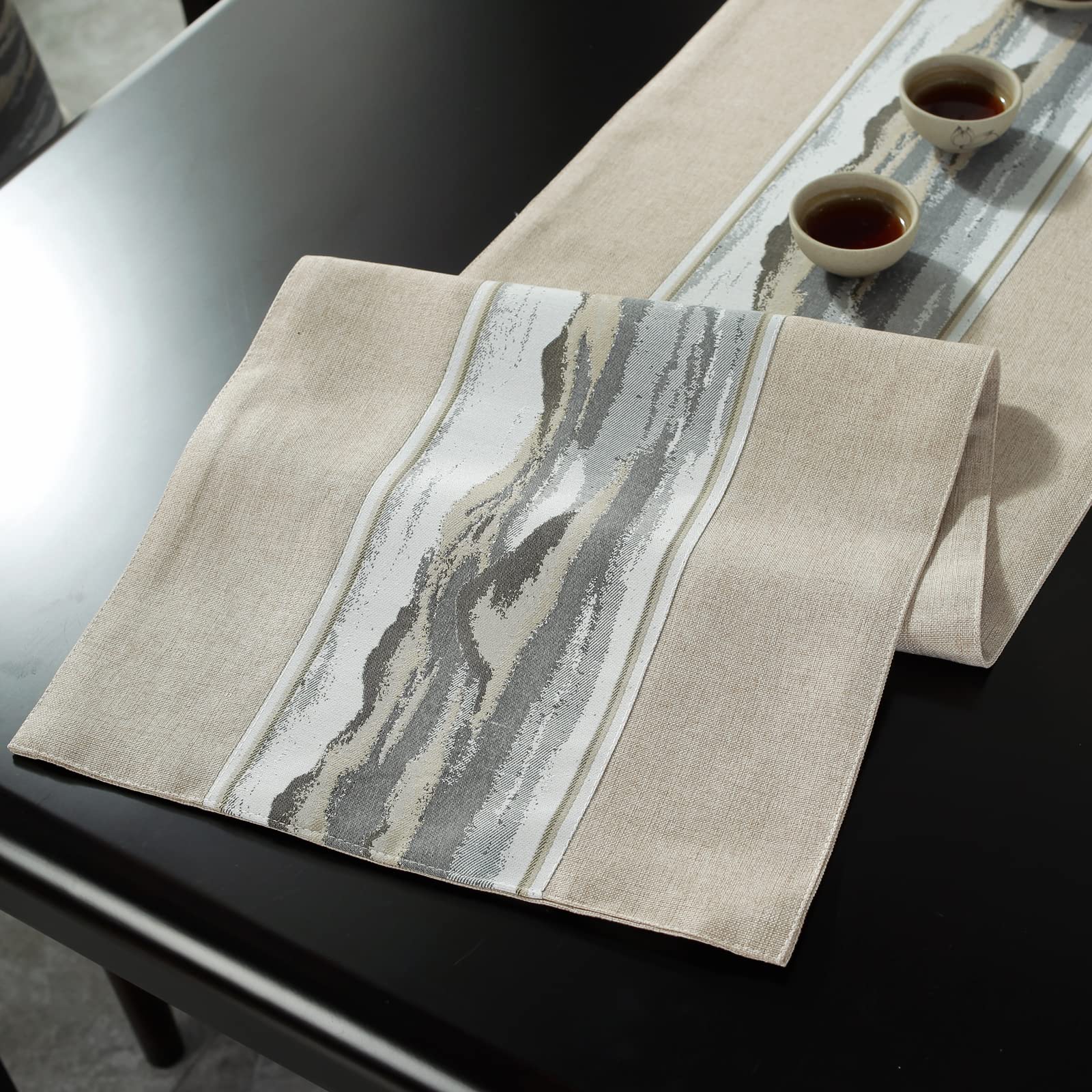 Camino de mesa impermeable de lino y algodón para decoración del hogar, cocina, hotel, comedor, reversible y anticontaminación del aceite, ideal para fiestas, bodas, decoración de vacaciones (beige,