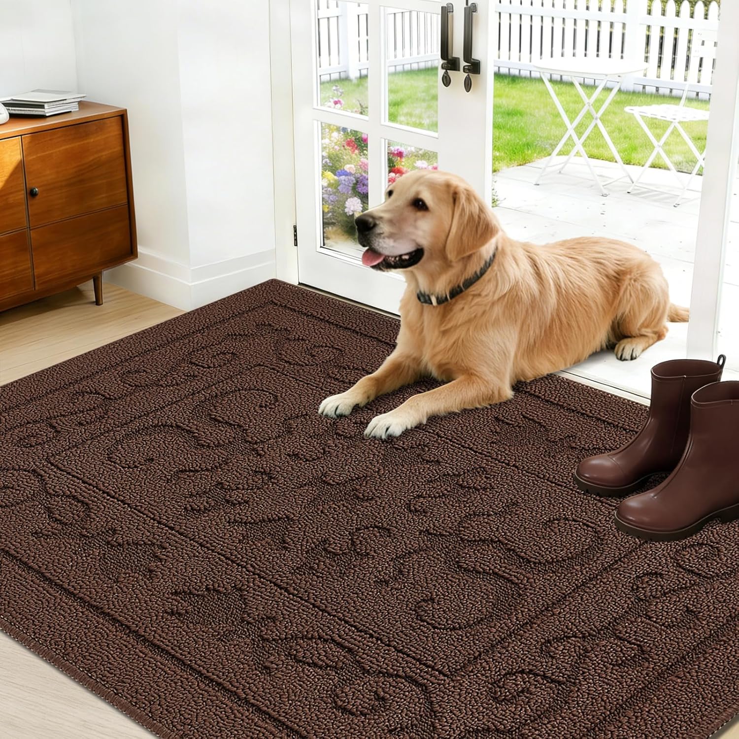 FONEYI Indoor Doormat, Front Back Door Mat 32"x40" Washable, Rubber Backing Non Slip Door Mats, Low-Profile Absorbent Entrance Doormats Inside Floor Mats for Entryway, Resist Dirt Entry Rugs, Coffee