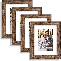 Vista 110 de Juego de 4 portarretratos de 4 x 6 pulgadas, hechos de vidrio real y marco de madera gris, exhibición en pared o mesa, para fotos de 3.5 x 5