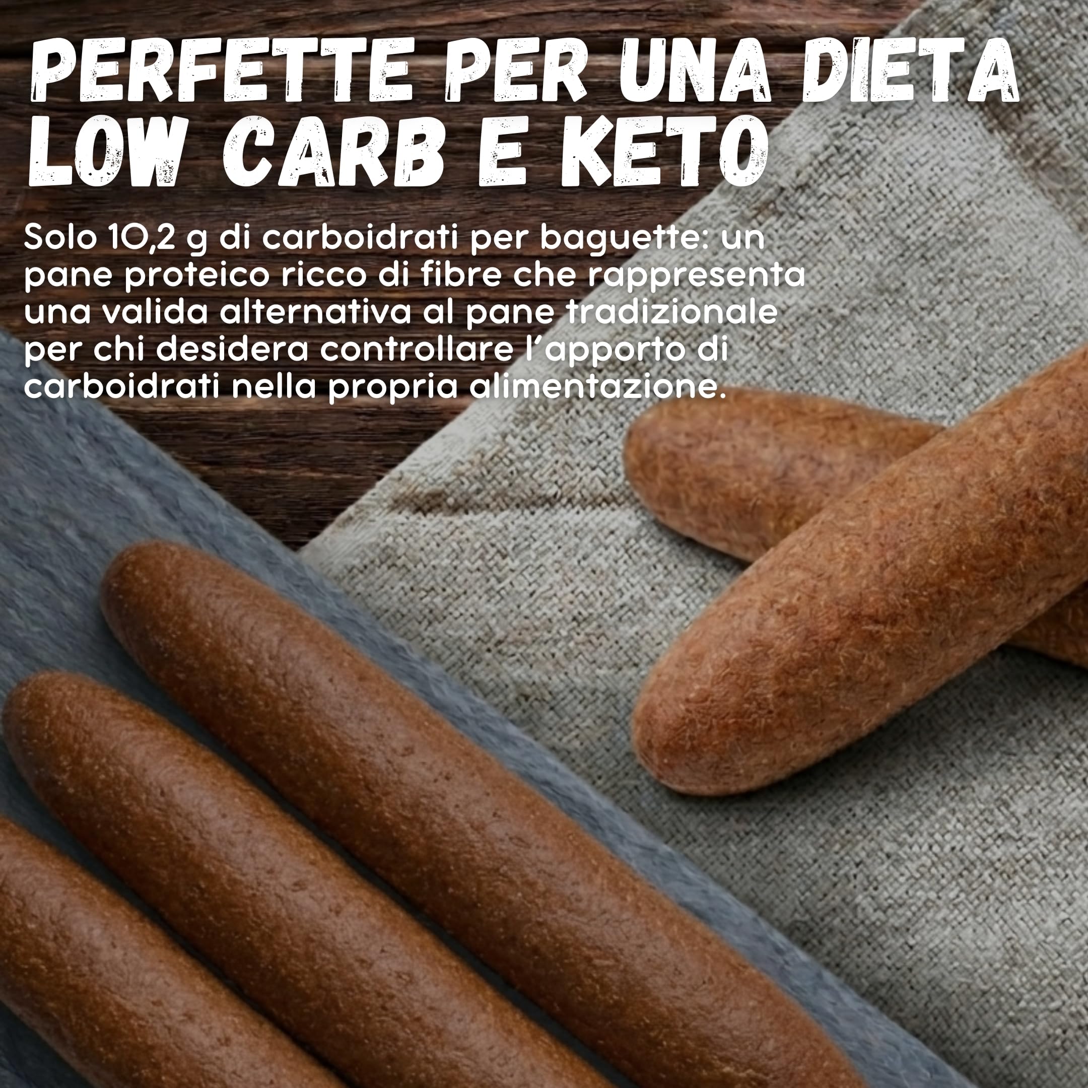 Nätoo Baguette Pane Proteico 440g (4x110g) Alimenti Keto Pane Low Carb Ricco Di Fibre Con Semi di Lino, Girasole e Sesamo Fonte di Omega-3 e Omega-6 per Dieta Keto