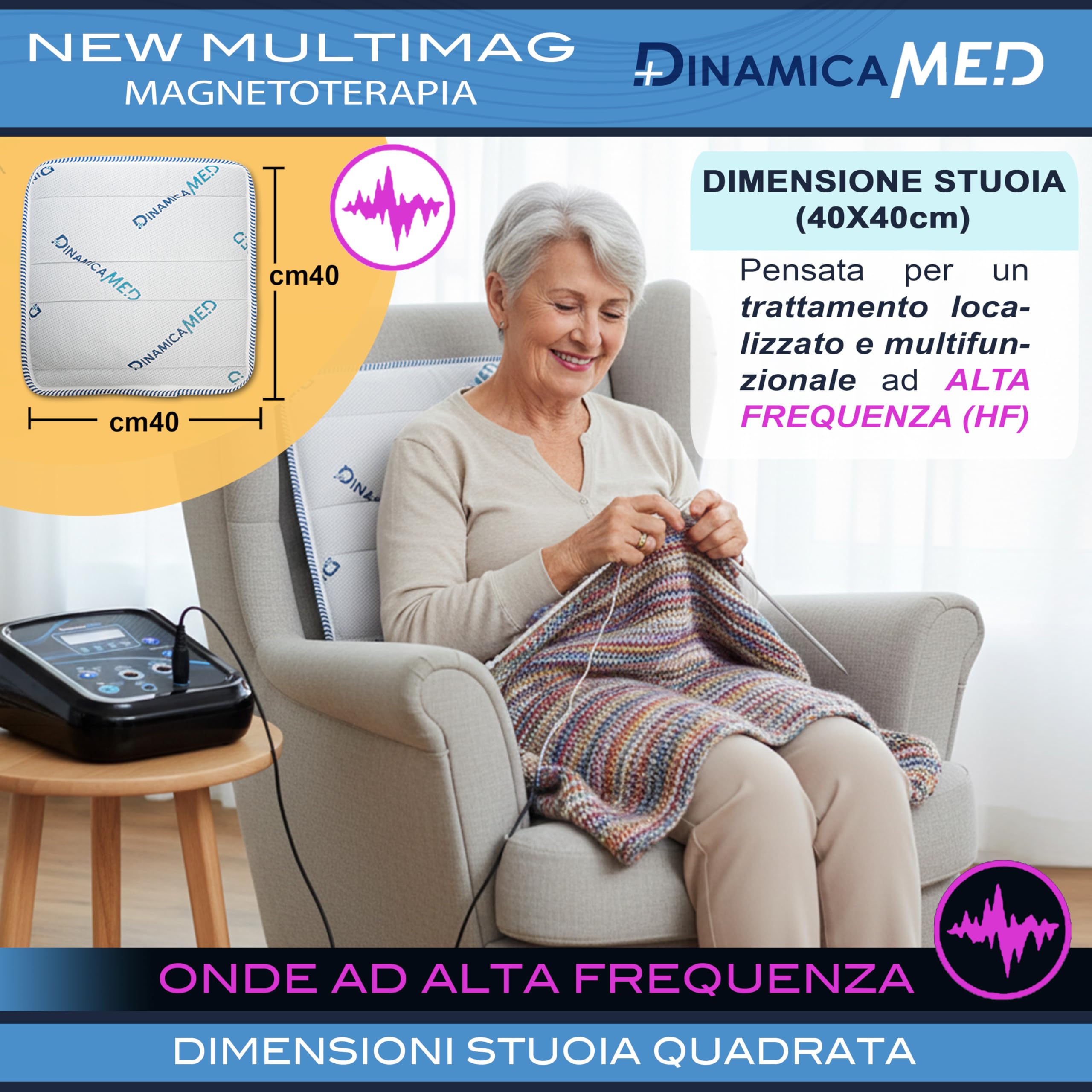 Dinamicamed New MultiMag PRO 8.0 Apparecchio per Magnetoterapia, Magnetoterapia con 1 Diffusore in Tessuto ad Alta Frequenza 40 * 40 (HF)