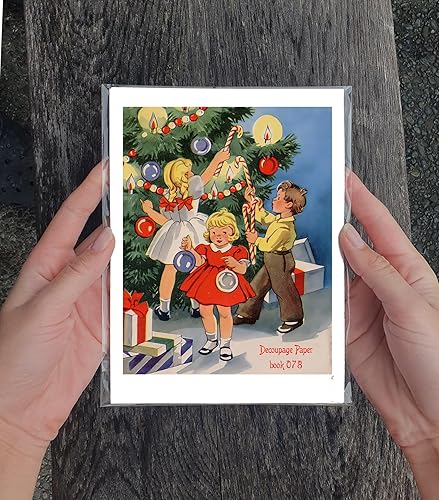 Miniatura 7 de Decoupage - Paquete de papel (10 hojas A4  8 x 12 pulgadas) Vintage Christmas Kids Play Santa Tree FLONZ Vintage Ephemera