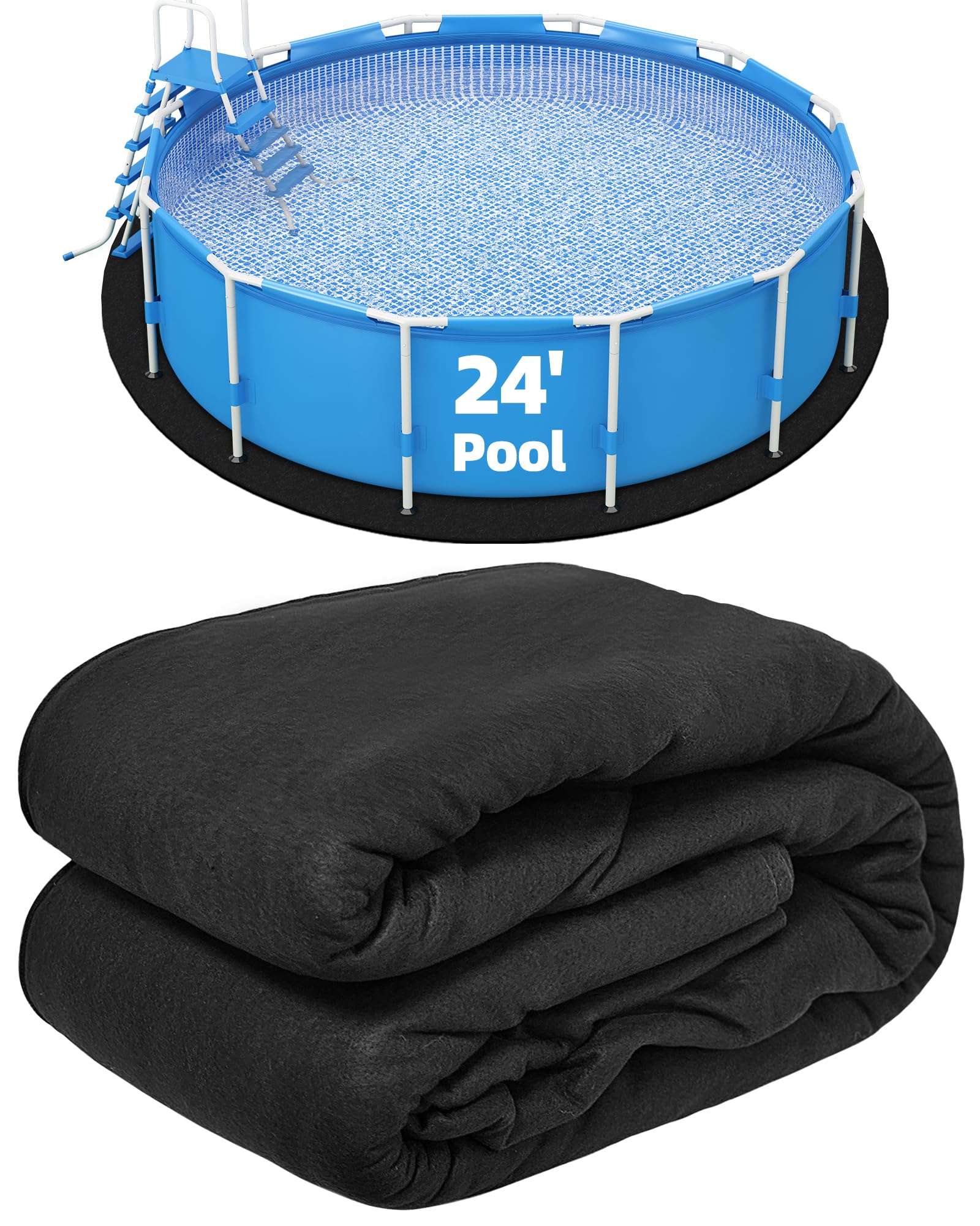 Poolergetic 24 Foot Pool Liner Pad for Above Ground Pools Pool Liner Protects The Pool Liner from Rocks, Roots, Glass and Other Sharp Objects Extends The Life of The Liner (Black)