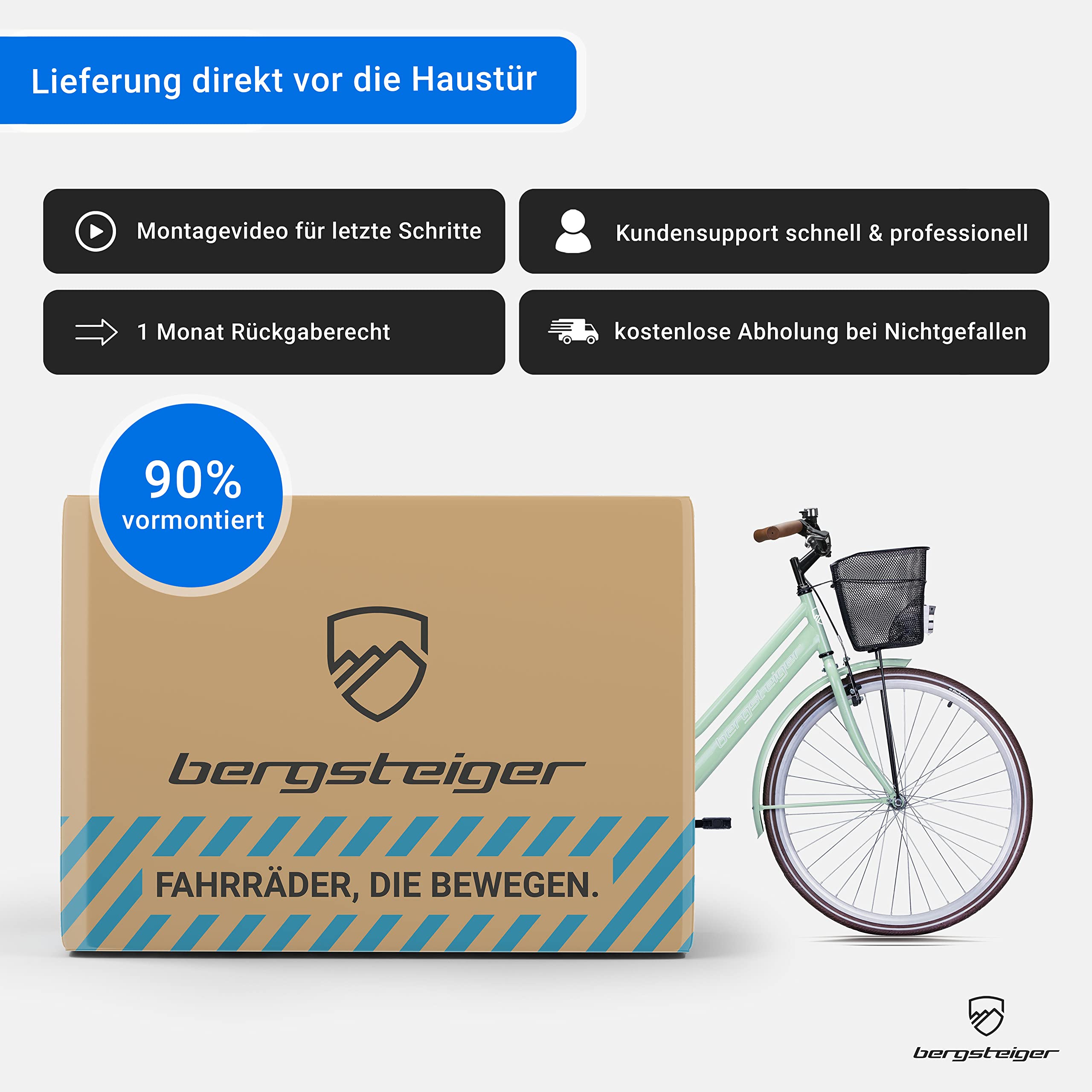Bergsteiger Amsterdam Damenfahrrad 26/28 Zoll Retro Hollandrad/Citybike | Perfekt ab 140 cm Körpergröße mit StVZO-Licht, Korb und Rücktrittbremse. Zu 90% vormontiert sowie kostenfreier Rückversand.