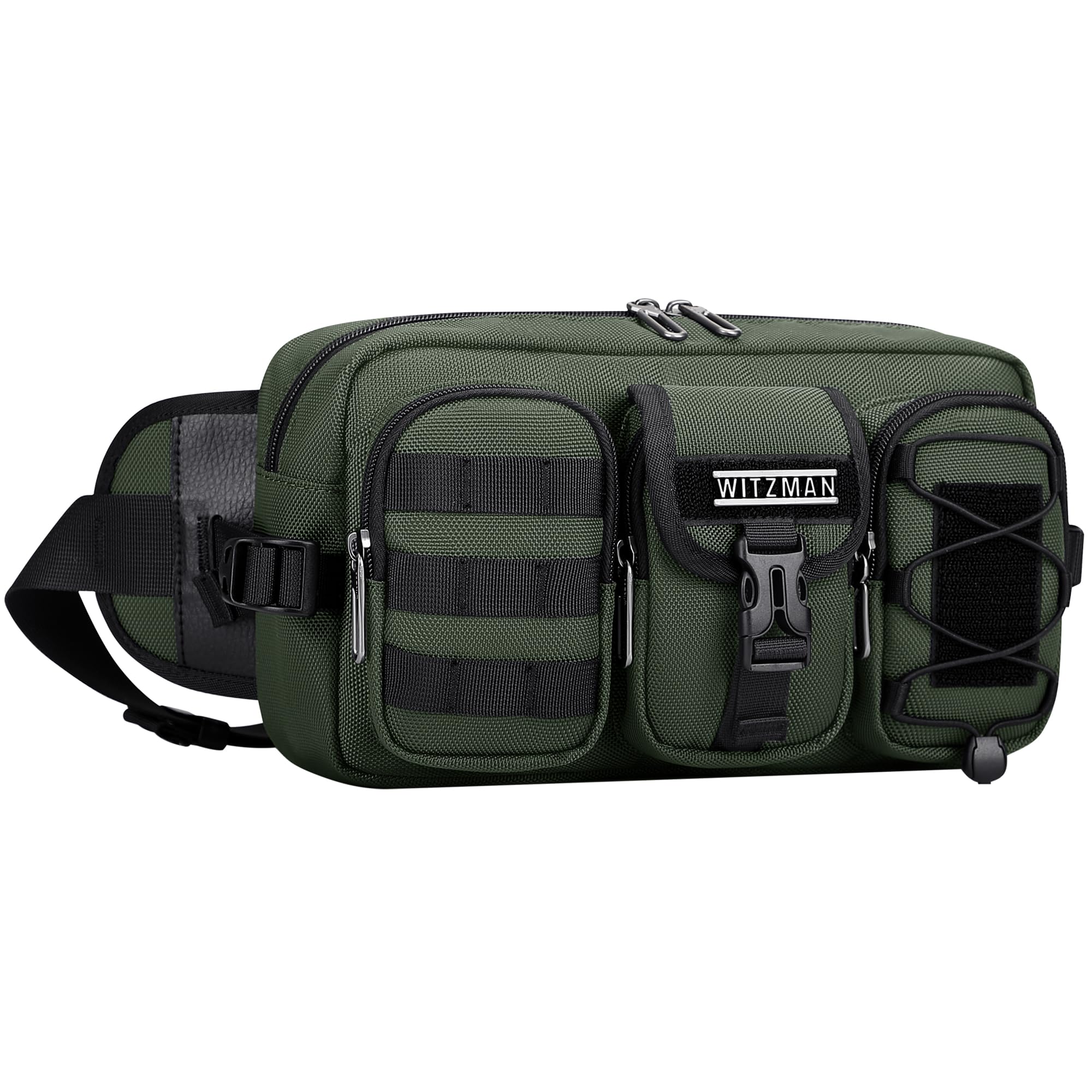 WITZMAN Bauchtasche für Herren, Mehrfächer Moderne Gürteltasche für Reisen | Wasserfestes Nylon, 5L Hüfttasche, Passt Großes Handy für Hundespaziergänge, Wandern, Alltag, Laufen, B733 Grün