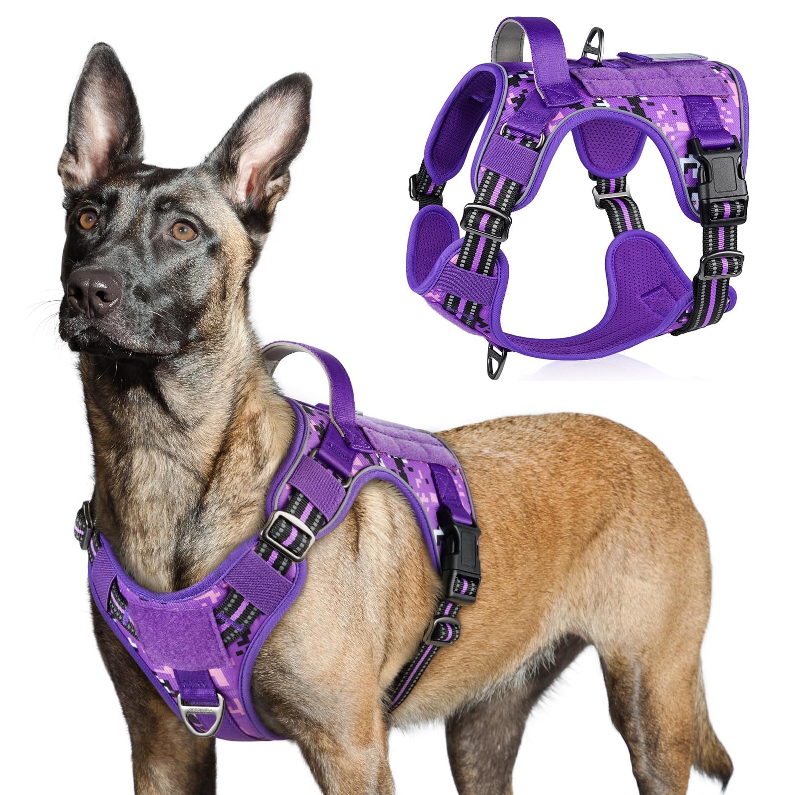 rabbitgoo Tactical Dog Harness for Large Dogs, No Pull Military Service Vest with Handle & Molle, Easy Control for Training Walking, Adjustable