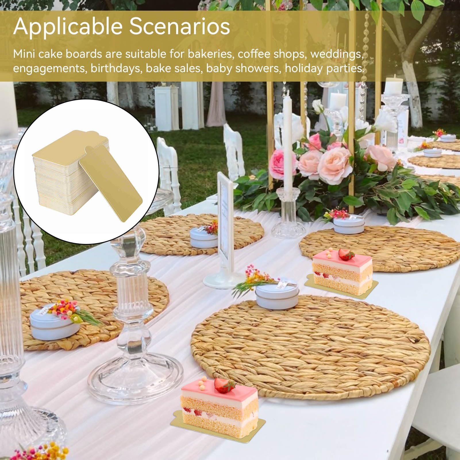 100 Vassoi Rettangolari Oro Per Torte E Mousse – Fogli Portatorta In Carta – Feste E Matrimoni (L 10x6 Cm) - 5