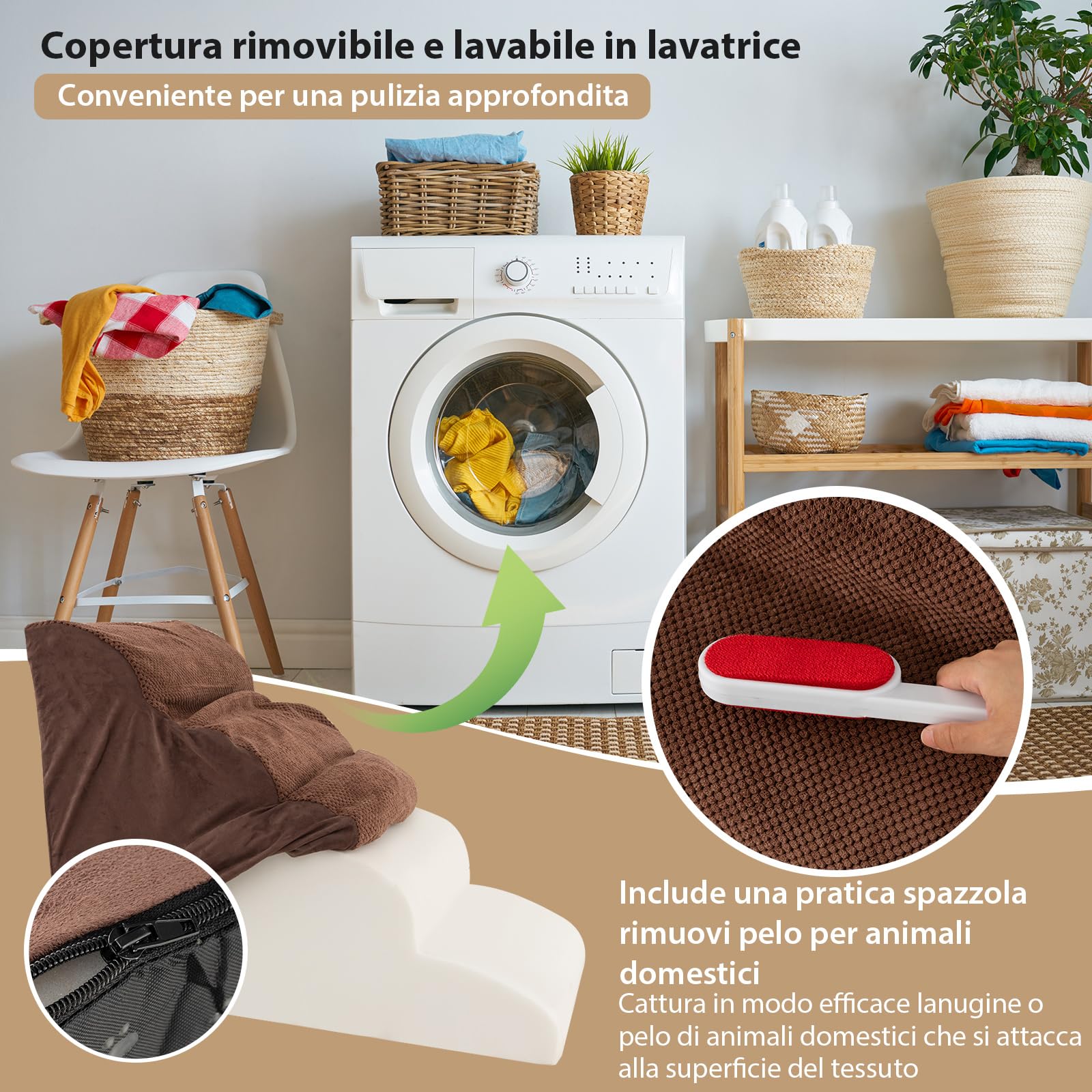 COSTWAY Rampa per Cani in Schiuma a 4 Livelli, Scale Antiscivolo con Superficie a Pendenza Dolce per Divani e Letti Alti, Rampa per Cani Piccoli e Vecchi, Animali con Problemi alle Articolazioni