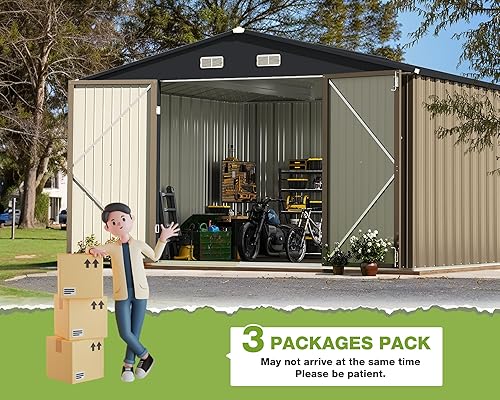 Miniatura 5 de Greesum Cobertizo de almacenamiento para exteriores, 10 x 10 pies, cobertizo de herramientas de acero con puerta y cerradura, cobertizos de metal