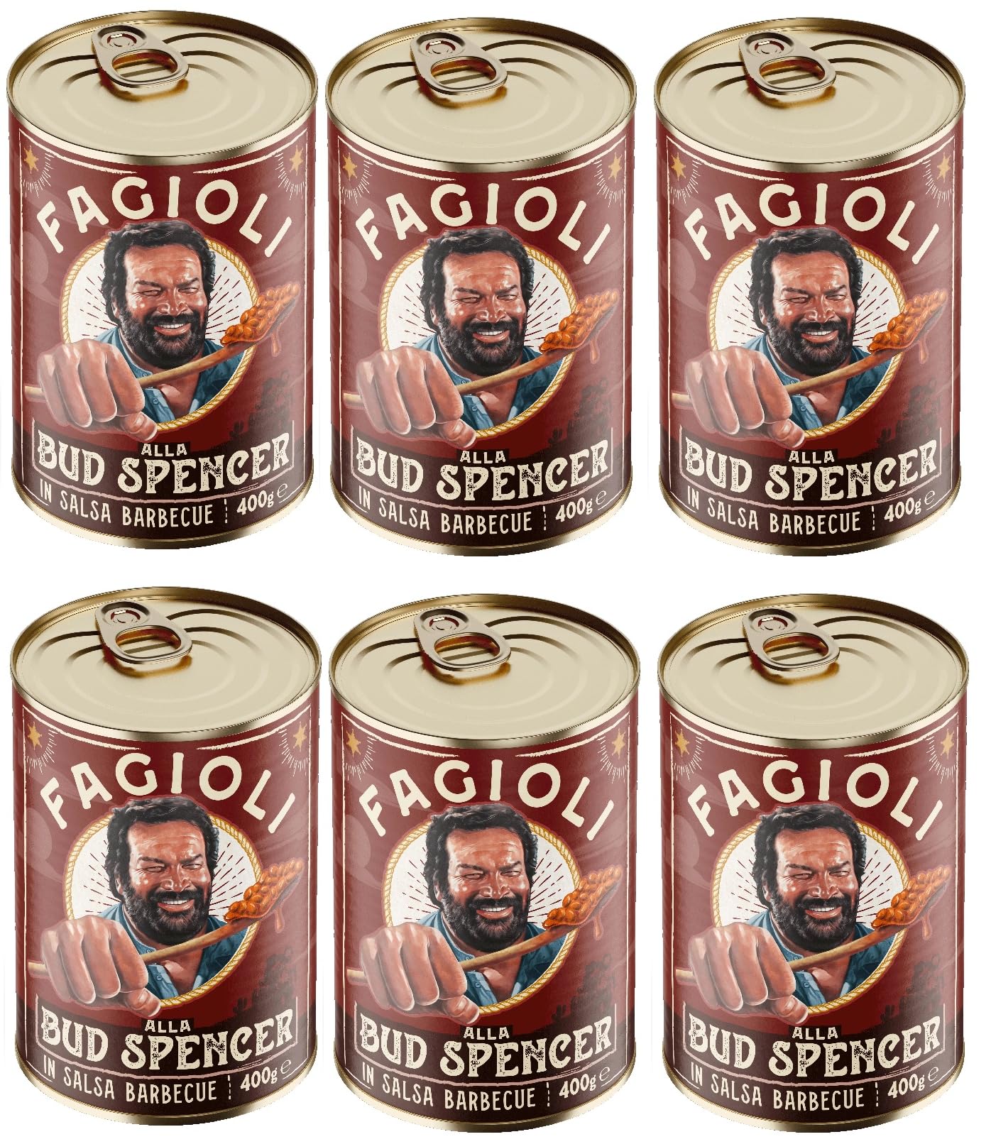 6 Barattoli di Fagioli 400 Grammi BUD SPENCER alla Salsa BBQ