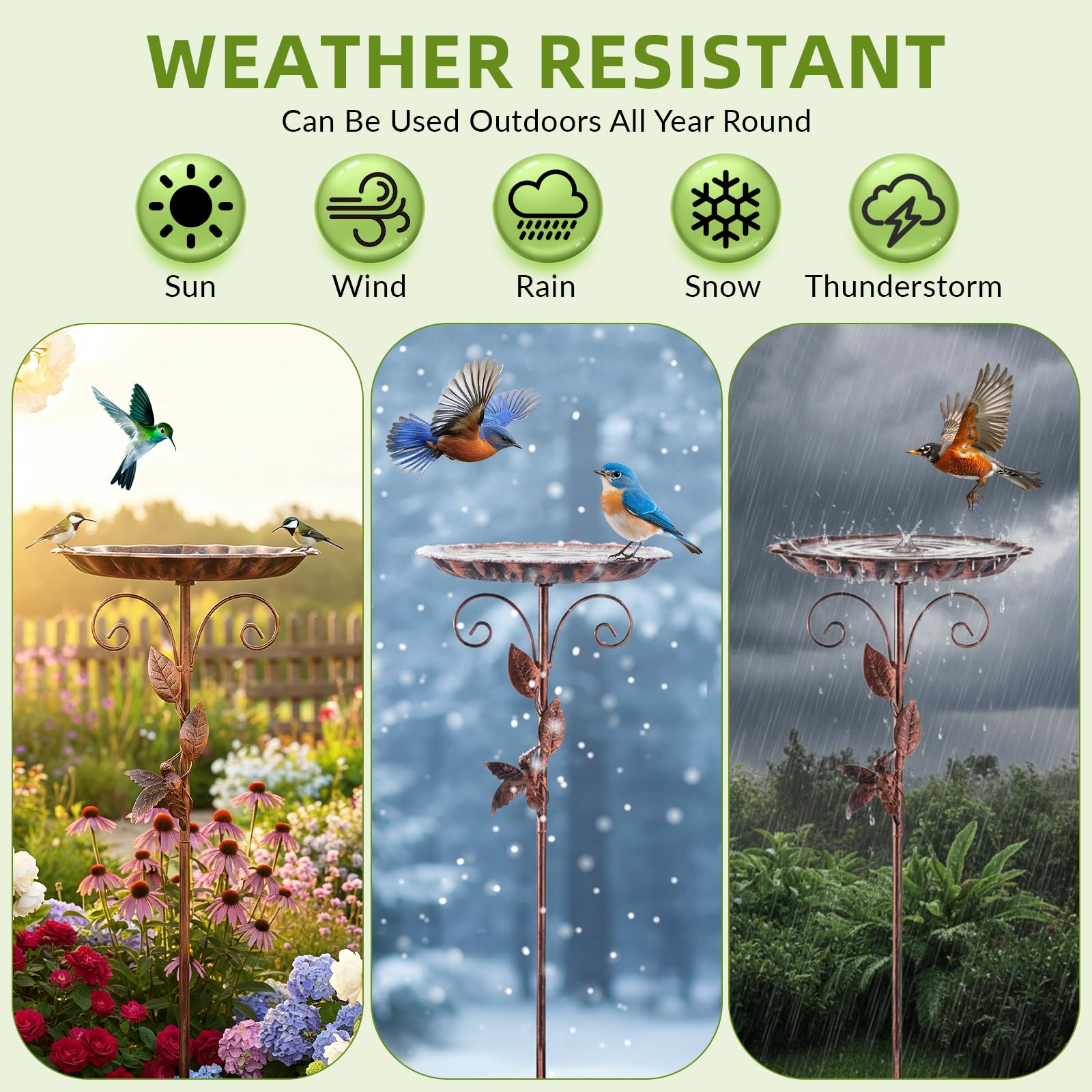 Abbeveratoio per Uccelli in Piedi Grande con Base Stabile, Ideale per Esterni Giardino Balcone Cortile, Uccelli Selvatici E Decorazione da Giardino