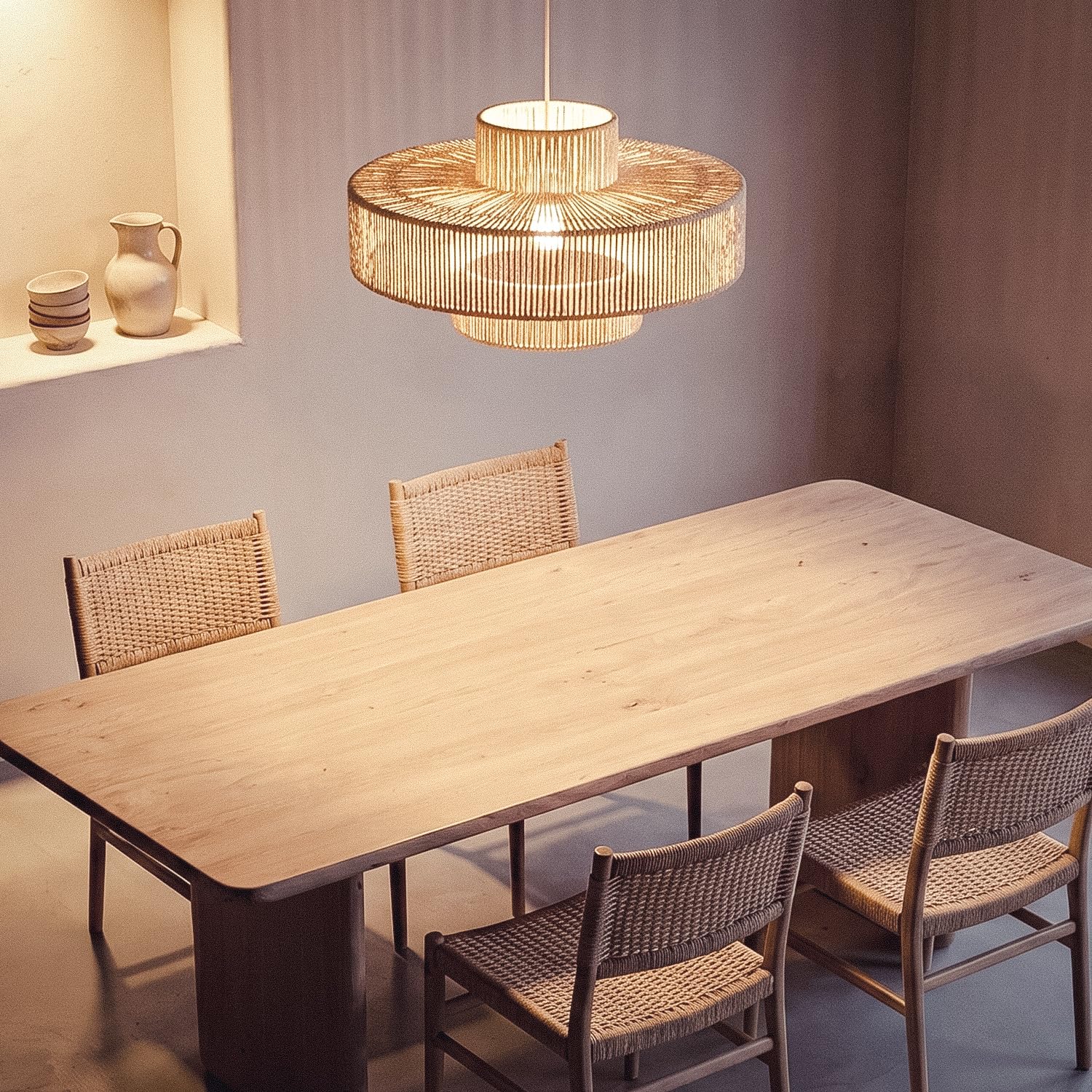 LEDKIA Lámpara Colgante de Cuerda de Algodón Alma M Beige