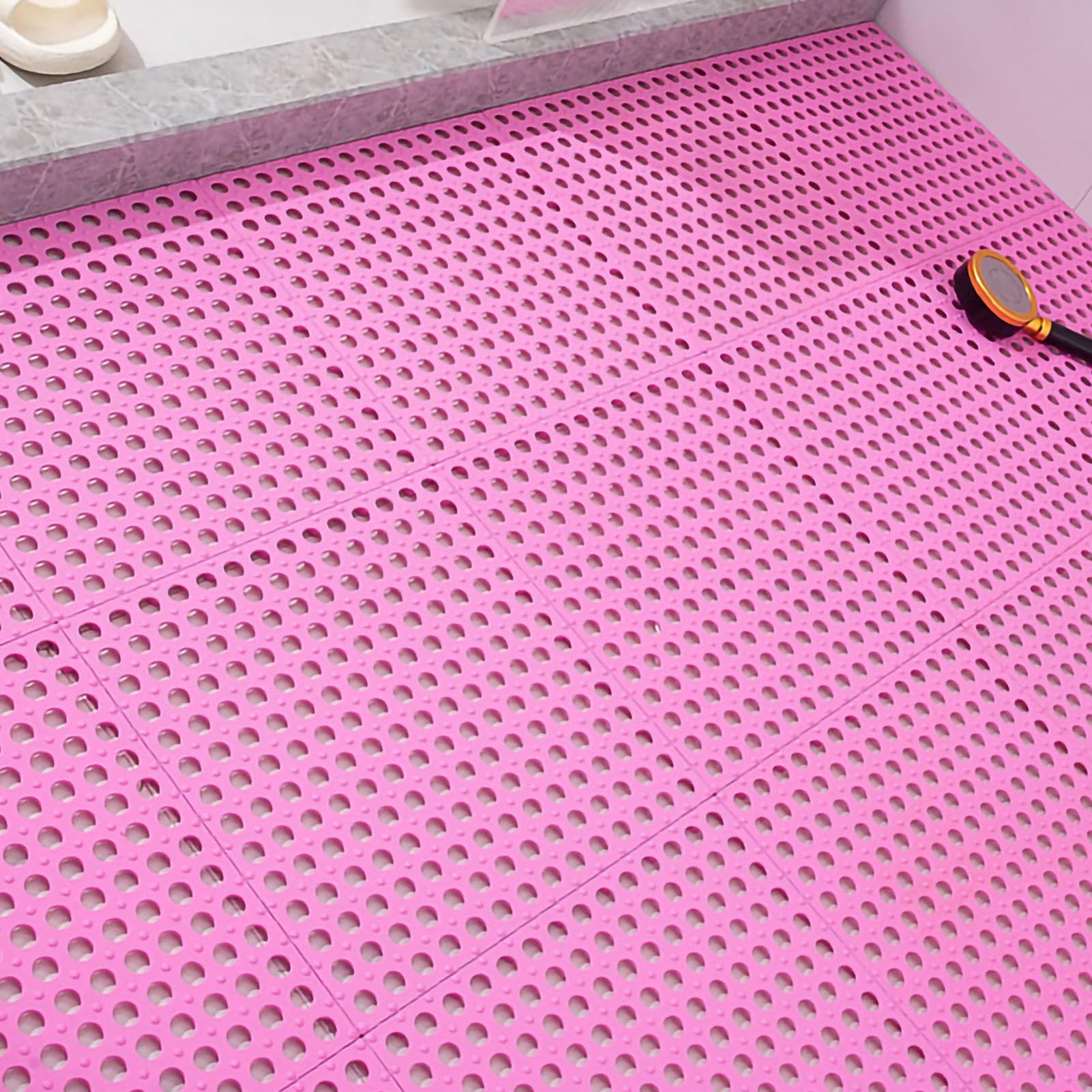 Lot de 10 tapis de bain antidérapants en plastique avec trous de drainage et ventouses pour personnes âgées Rose 30 x 30 cm