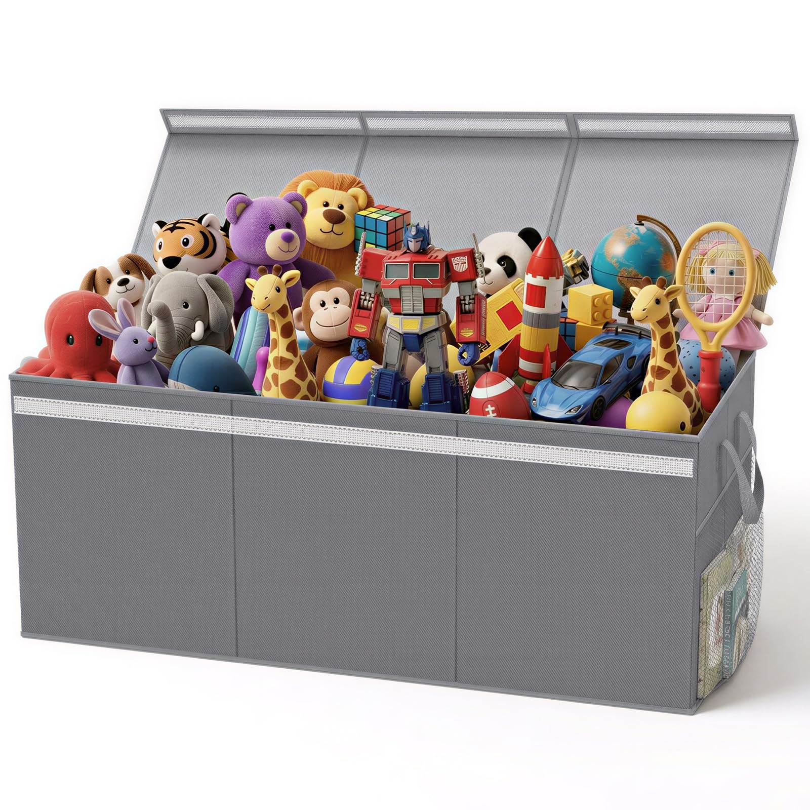 Lewondr 160L Extragrande Cesta de Almacenamiento para Juguetes con Tapas | Caja Plegable Almacenaje Juguetes Niños y Niñas, 3 Separadores Extraíbles, Salón y Guardería, 100 × 40 × 40 cm, Gris