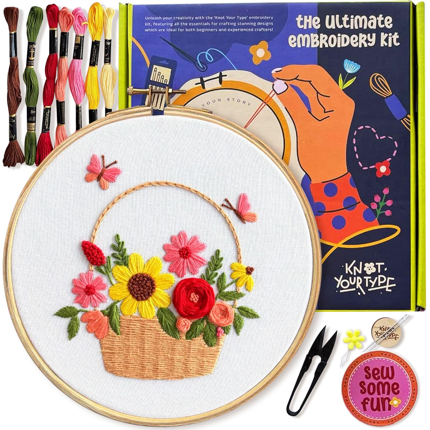 KNOT YOUR TYPE Flower Basket DIY Embroidery Kit | Beginner Friendly Kits with All Stitching Materials | Hand Embroidery Kit for Adults | Perfect Art & Craft Gift, Hobby Kit-image-45