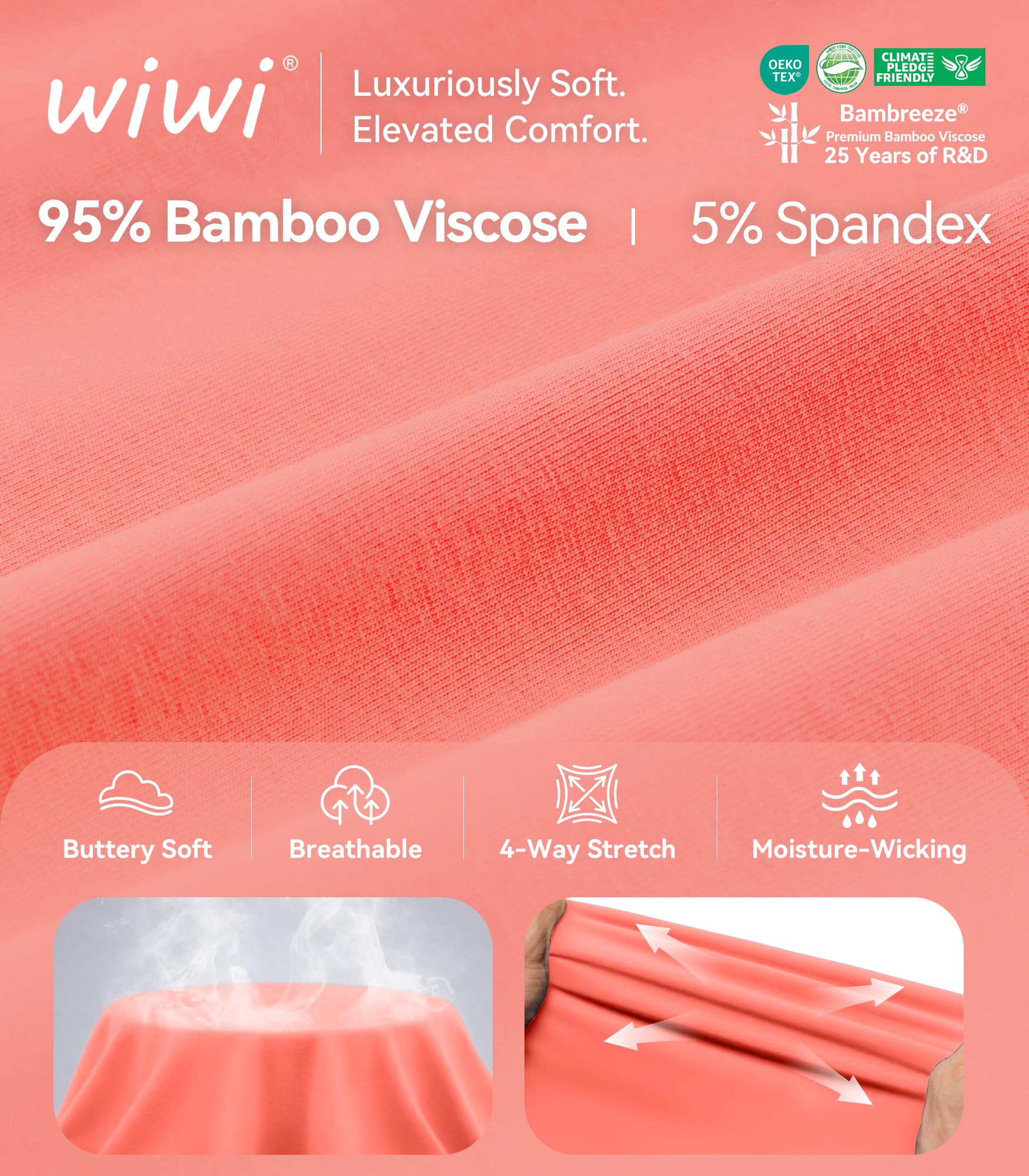 WiWi Pigiama da donna in bambù, comodo, elasticizzato, a maniche corte, con pantaloni, S-2X