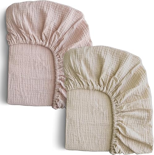 COSMOPLUS -Sábanas de muselina para cuna para niñas, niños, neutros, paquete de 2 sábanas bohemias para cuna, sábana bajera ajustable para colchón