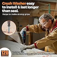 Vista 5 de Kit de surtido de arandelas de cobre, arandelas planas trituradas para tapones de aceite, tapones de drenaje, pernos banjo, juego de arandelas