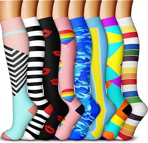 QUXIANG - Calcetines de compresión de cobre para mujeres y hombres (8 pares), lo mejor para correr, ciclismo, atletismo, 15-20 mm Hg