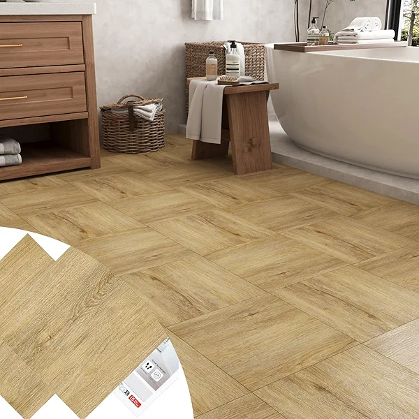 Decotalk Wood Floor Vinyl Flooring Peel and Stick Waterproof Laminate Wood Flooring Floor Tiles 12x12 Inch, Realistic Woods Texture Design Easy to Install, for Kitchen, Bathroom, Bedroom, 3-Sheet