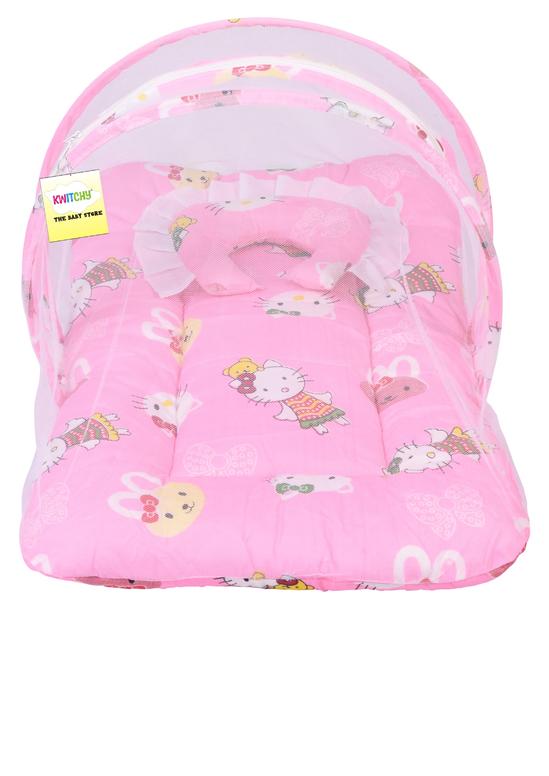 Kwitchy Baby Bed with Mosquito Net New Born Baby Bedding Set | Folding Bed | Toddler Mattress | Cotton | Gadda Set | Travel Beds | Boys & Girls | Gift Pack (0-6 M) Pink-picture-24