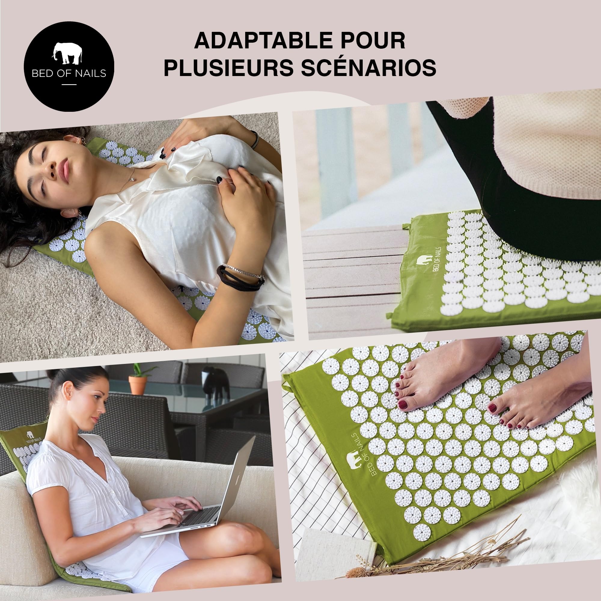 Bed of Nails Original Acupression Tapis, Acupuncture Tapis avec 8,820 Massage Tapis Pointes pour Bien-être, Augmenté Énergie, Dos Douleur Soulagement, Relaxation, 74 x 41 x 2 cm, Transport Sac, Vert