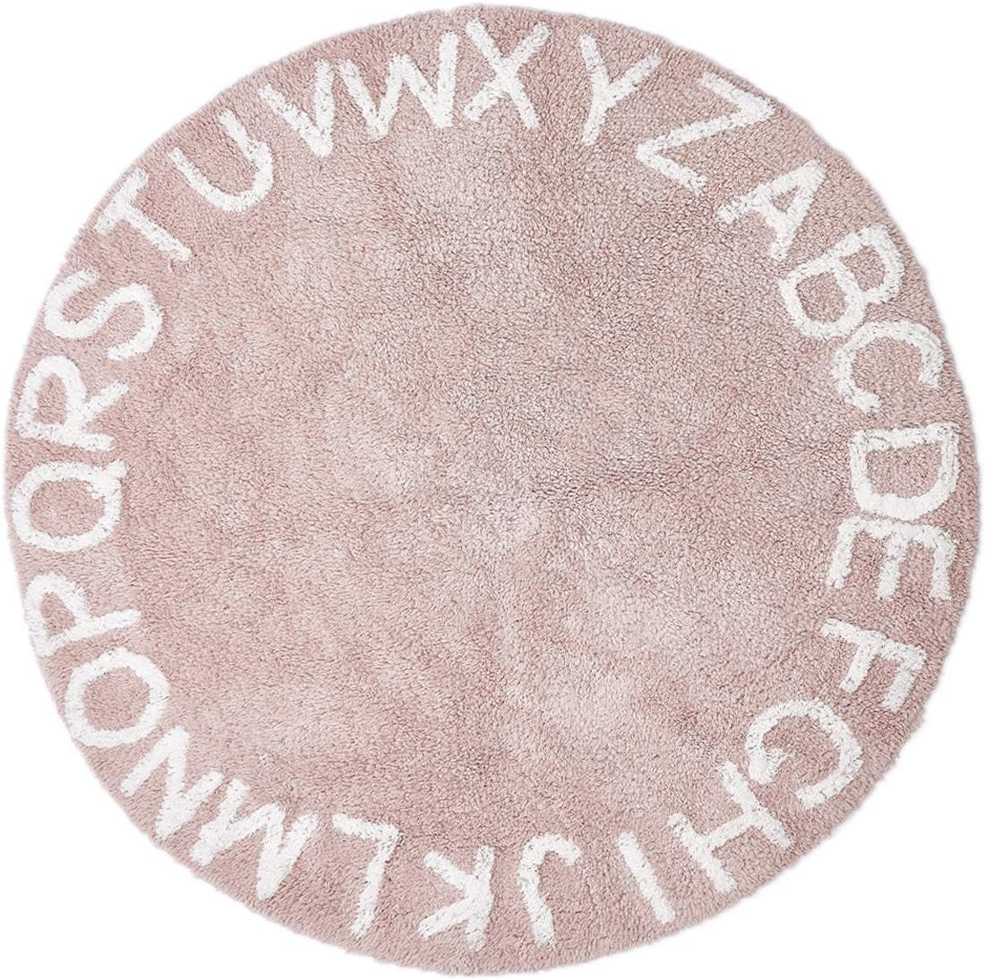 Habudda Nursery Rug, Playroom Rugs for Baby Play Game Area, ABC Alphabet Classroom Learning Mat, Soft Non-Slip Bedroom Decor Carpet for Baby Boy and Girl, 100% Cotton, 47" Round