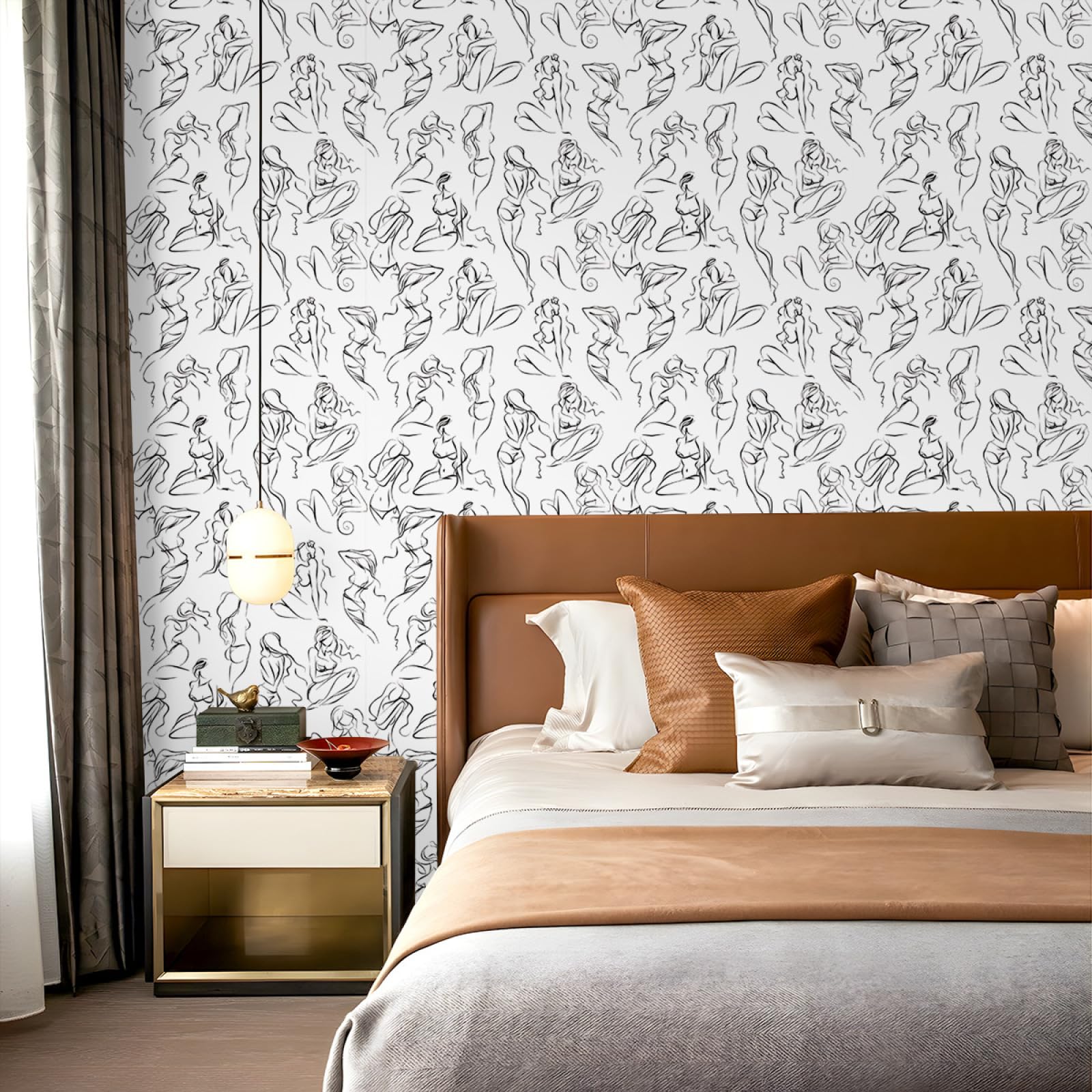 Wallpaper Black Line Peel and Stick Self Adhesive Wallpaper for Living Room Waterproof Vinyl, Art Deco Thicken Sticky Back Plastic Removable