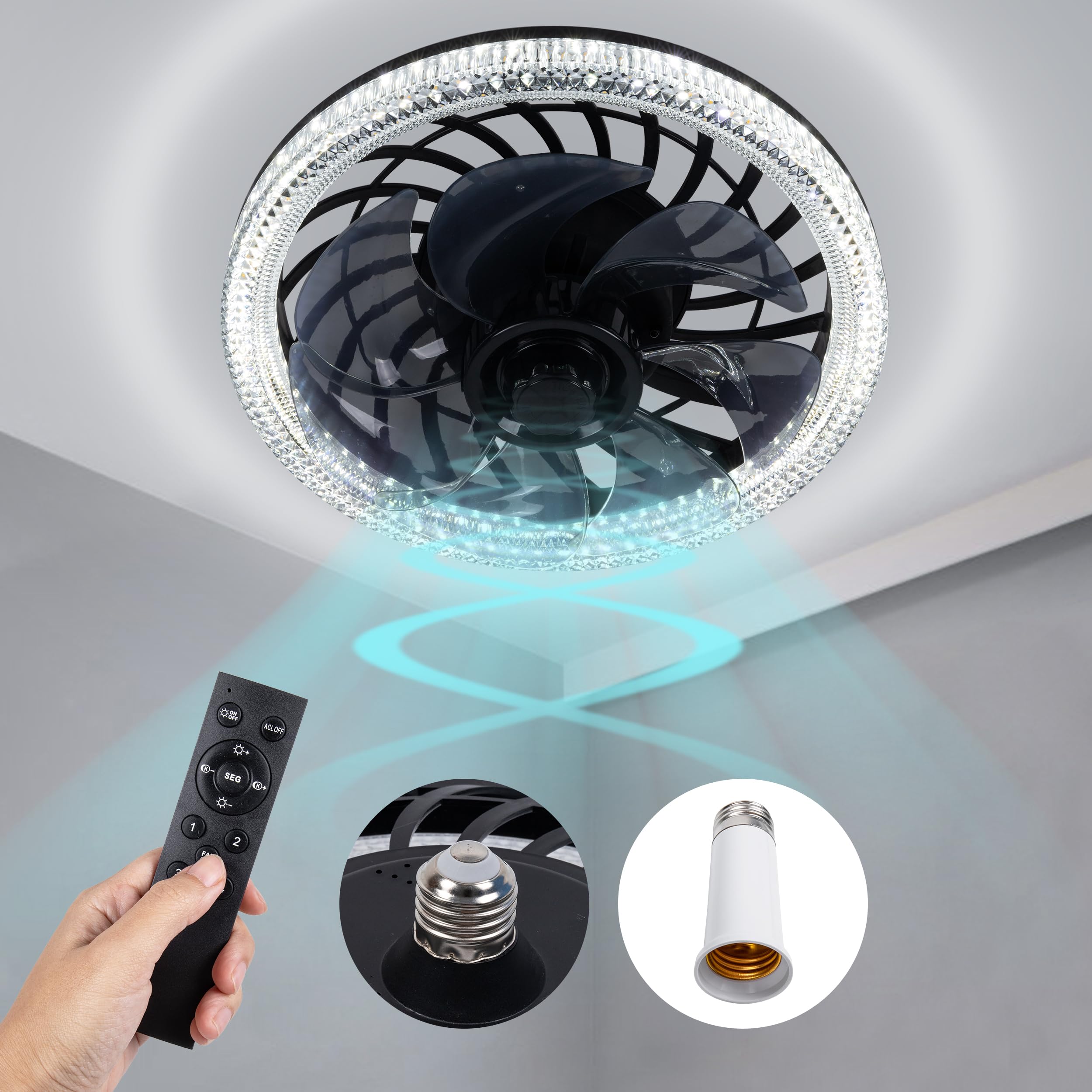 Photo 1 of Socket Ceiling Fan Light,Bulb Socket Fan with Remote,Dimmable E26 Base Ceiling Fans with Lights for Bedroom,Screw in Fan and Light Combo,Mini Small Ceiling Fan with Light,Recessed Light Fan Lamp